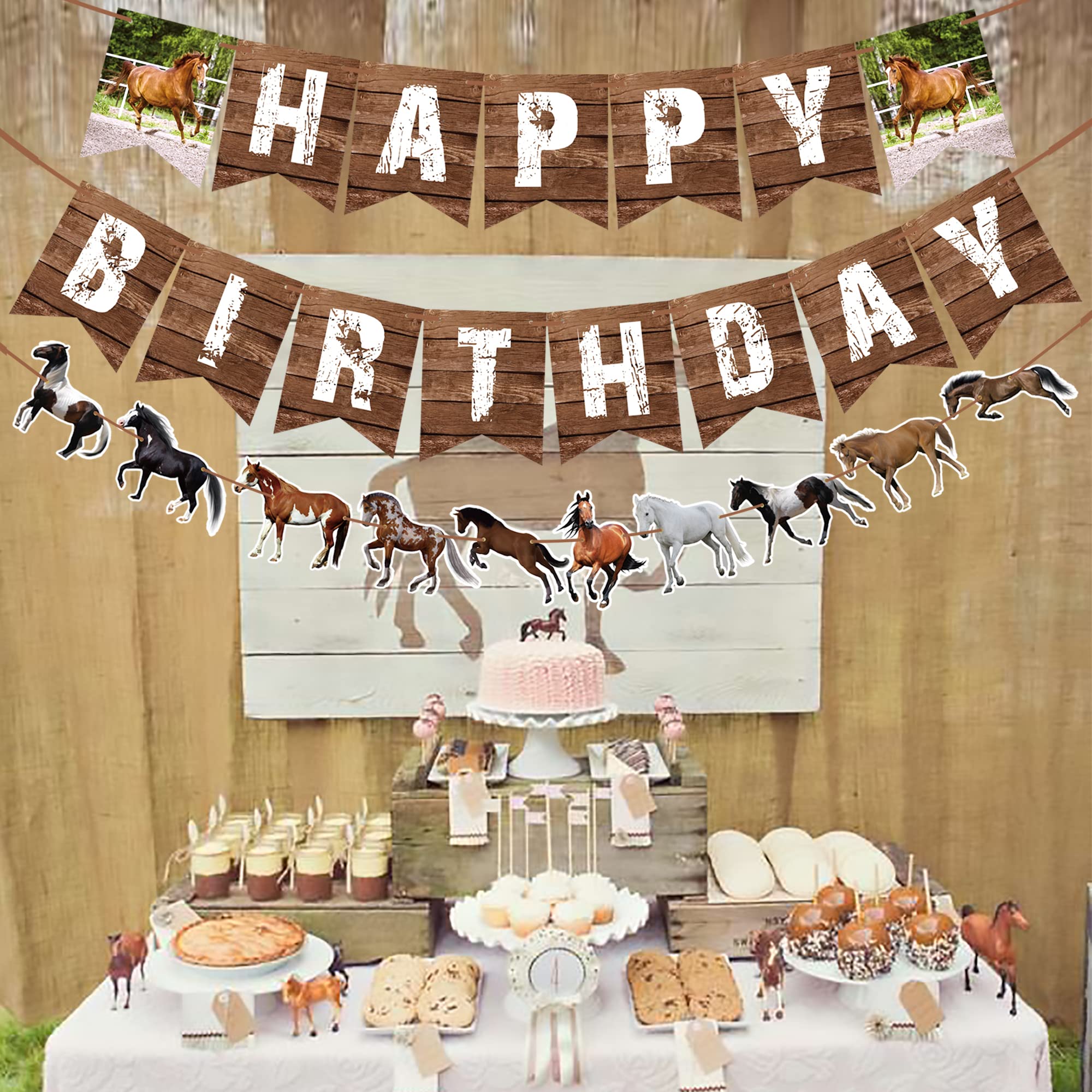 Horse Birthday Party Decorations - Happy Birthday Banner & Garland for Horse Theme Party Supplies | Perfect for Kids' Birthday, Barnyard Celebrations, and Equestrian Events