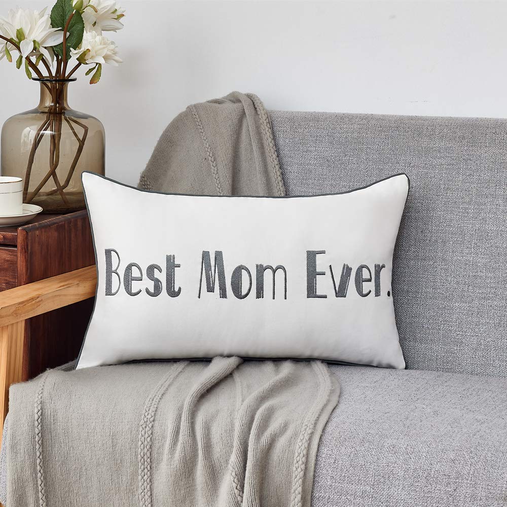 Best Mom Ever Gifts - 12x20 Inch Lumbar Pillow Cover for Mother's Day & Birthday - Thoughtful Present from Son or Daughter - Perfect for Home Decor, Sofa & Bed Comfort