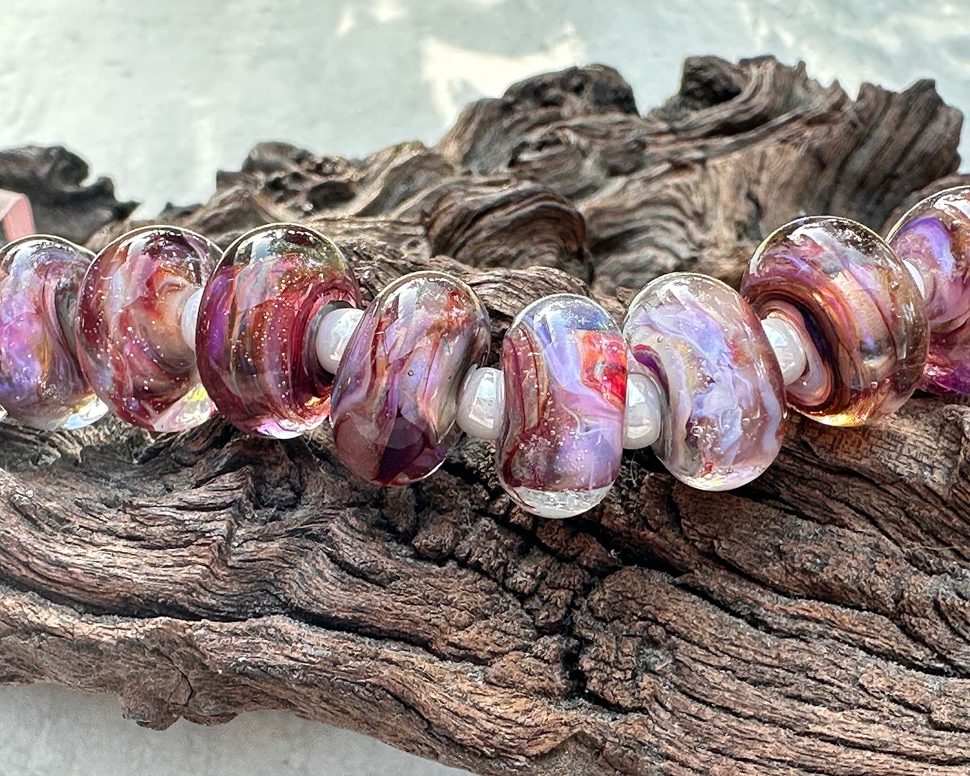 11 Pink Sunset Swirl Lampwork Glass Beads Set for Jewelry Making - DIY Bracelet, Necklace & Craft Projects - SRA