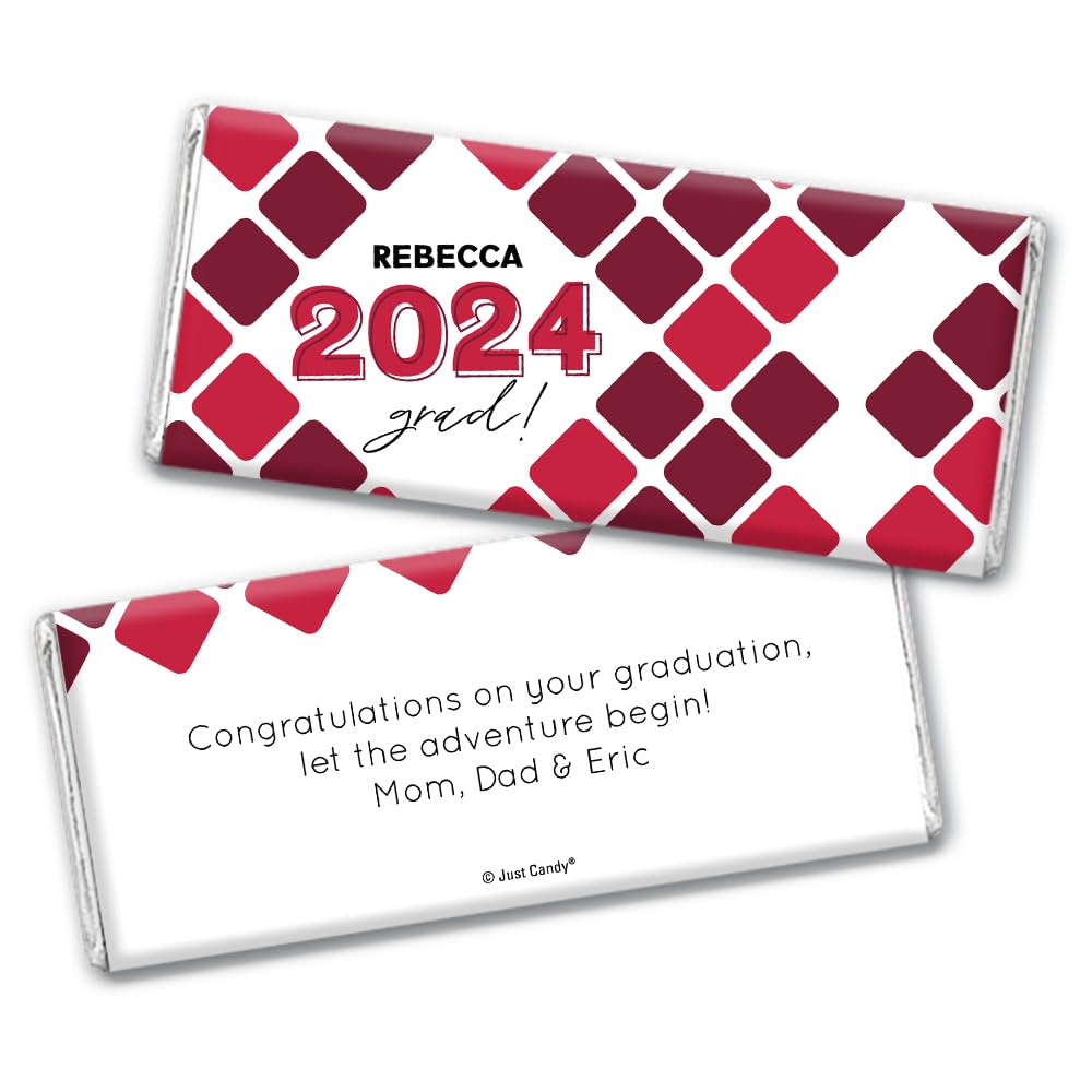 Personalized Graduation Candy Bars 2024 - Custom Chocolate Bars with Name (36 Count, Red) - Perfect for Graduation Parties, Gifts & Celebrations