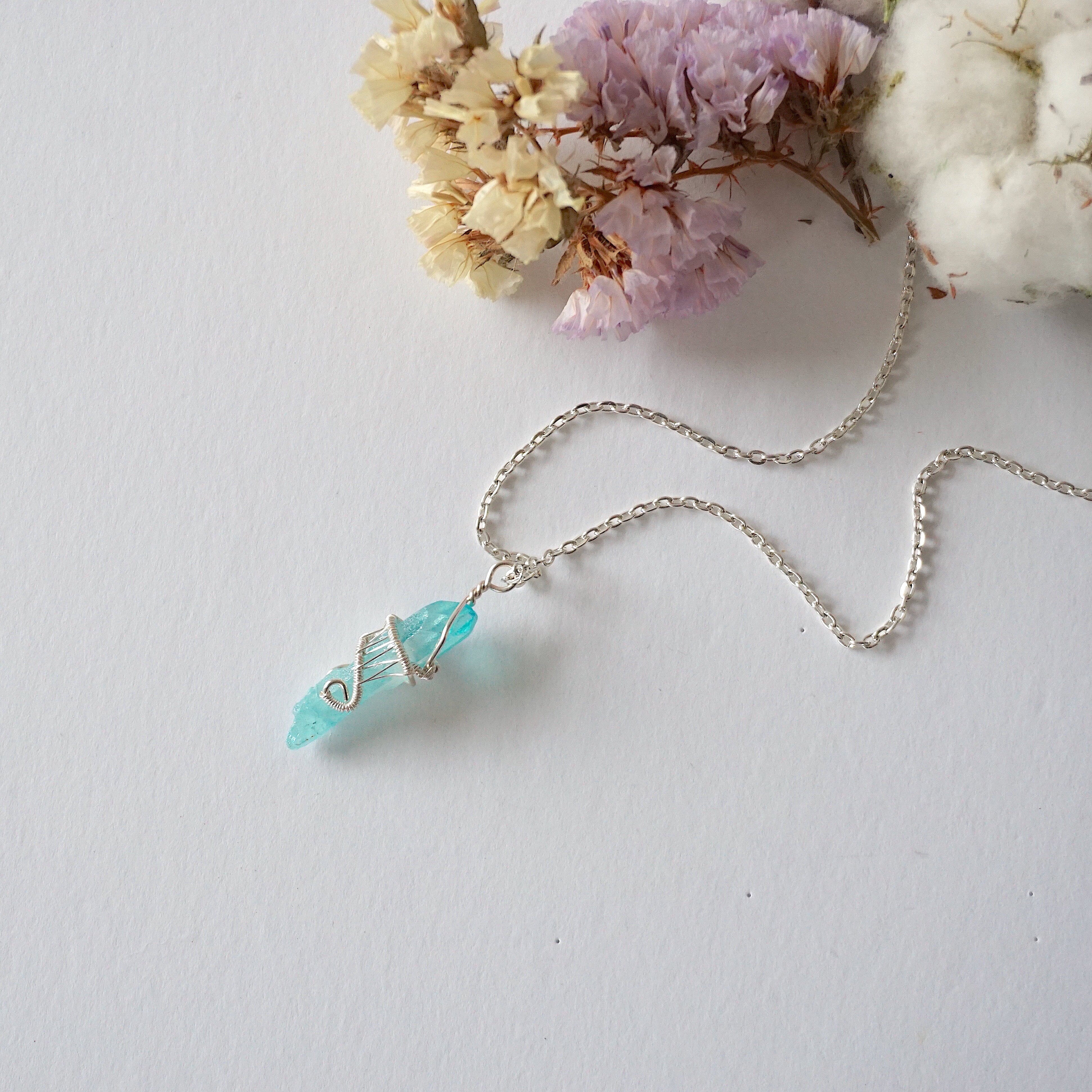 Aqua Aura Quartz Necklace - Silver Plated Crystal Point Charm Pendant for Women | Spiritual Healing, Meditation & Energy Jewelry Gift