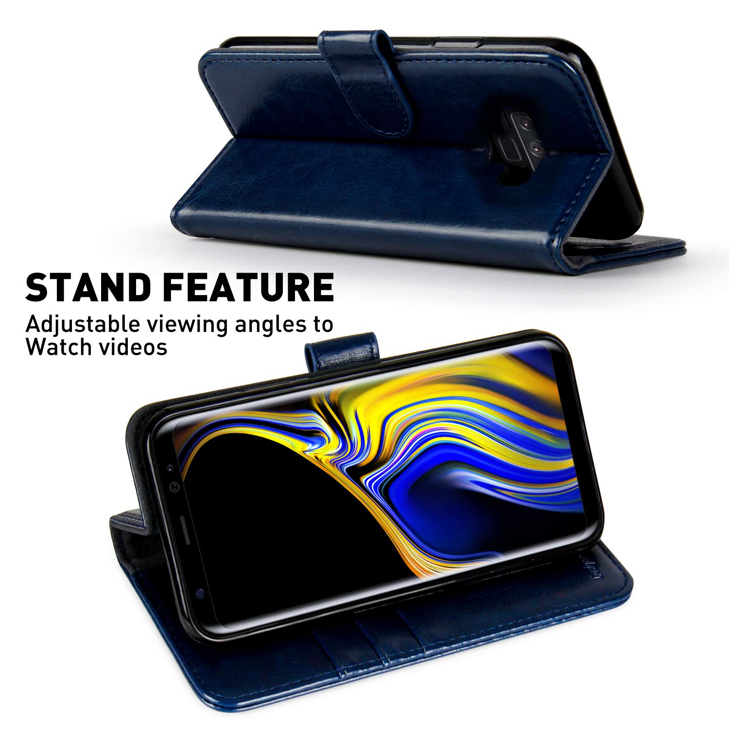 MONASAY Galaxy Note 9 Wallet Case with RFID Blocking & Screen Protector - 6.4 Inch Flip Folio Leather Phone Cover with Credit Card Slots for Samsung Galaxy Note 9 (Blue) - Perfect for Business Travel & Everyday Protection