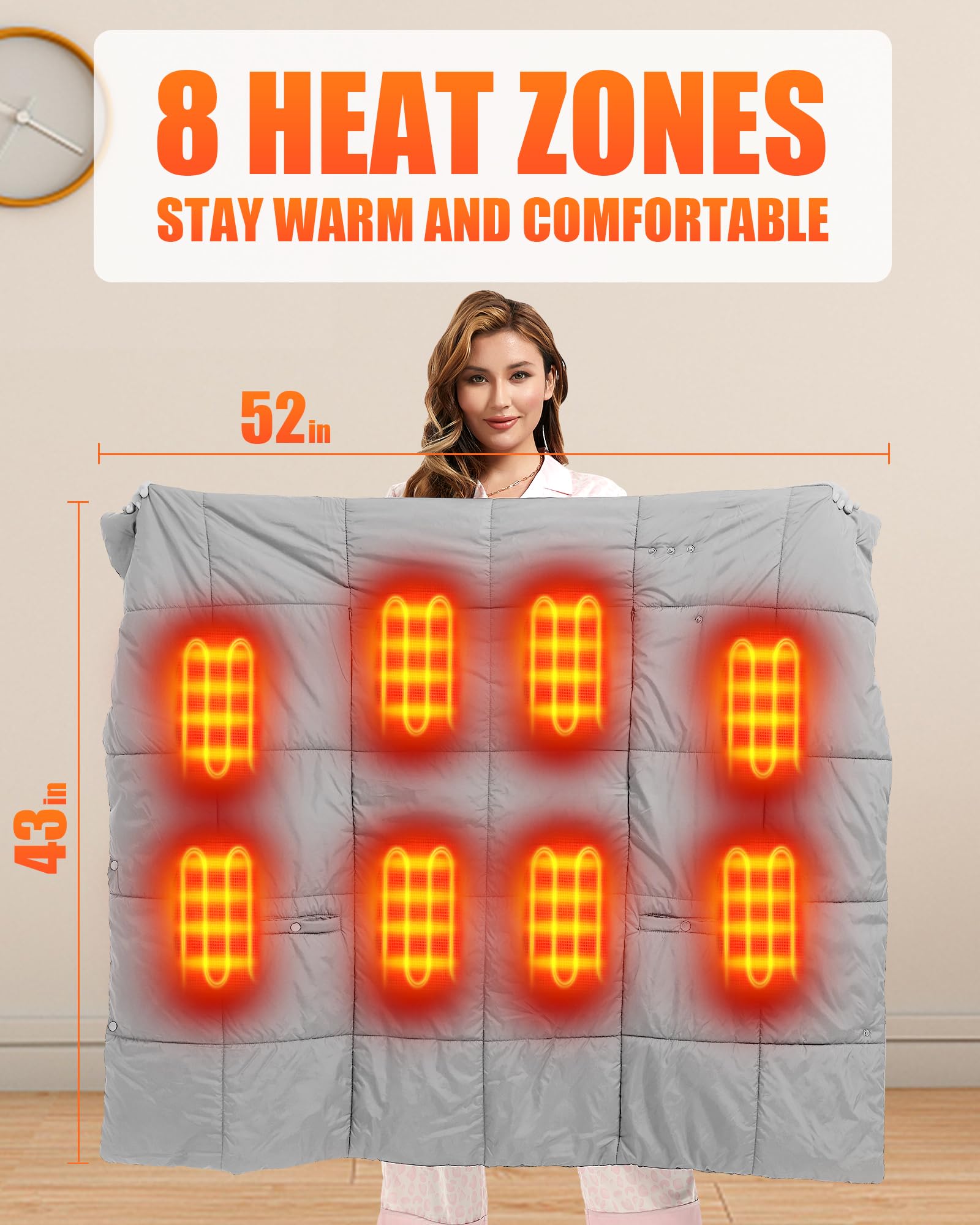 7.4V USB Electric Heated Blanket - Battery Operated Portable Wireless Heating Shawl for Outdoor Camping, Travel & Home Use
