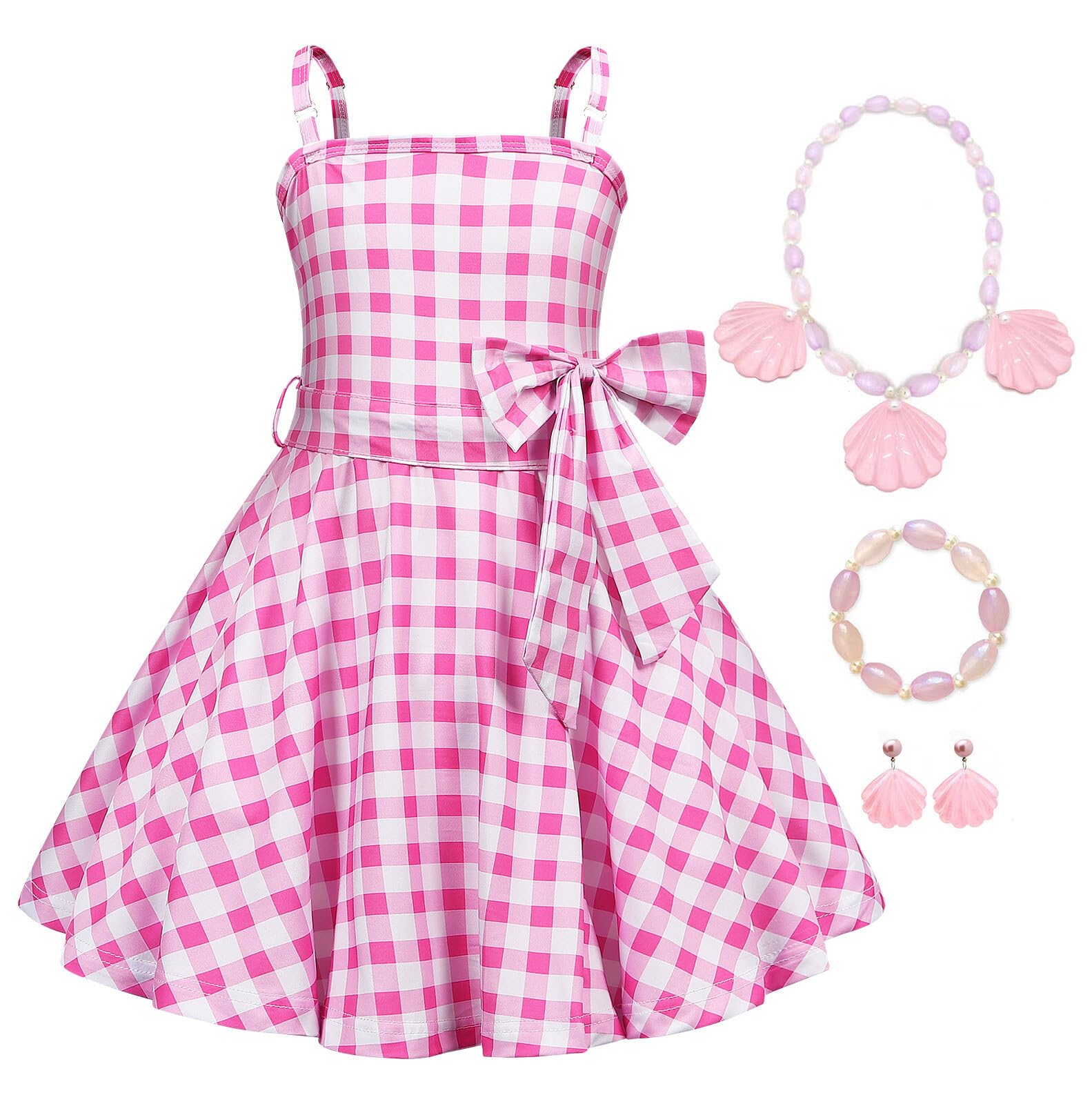 **Sukyfecde Pink Princess Costume Dress for Girls 2-12 Years - Halloween Party Outfit with Accessories | Kids Fairy Tale Dress Up & Birthday Party Costume**