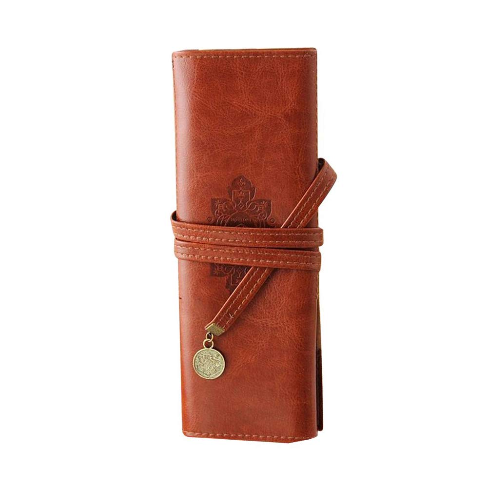 Vintage Style Roll-Up Pen Holder Pouch - Retro Bandage Synthetic Leather Pencil Case & Makeup Bag for School, Office, Work | Perfect for Organizing Stationery, Cosmetics, and Art Supplies