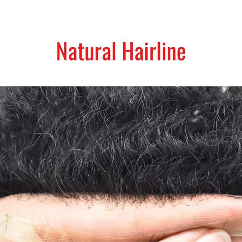 100% Human Hair Afro Toupee for Black Men | Kinky Curly Man Weave Hair System | African American Hairpiece (8