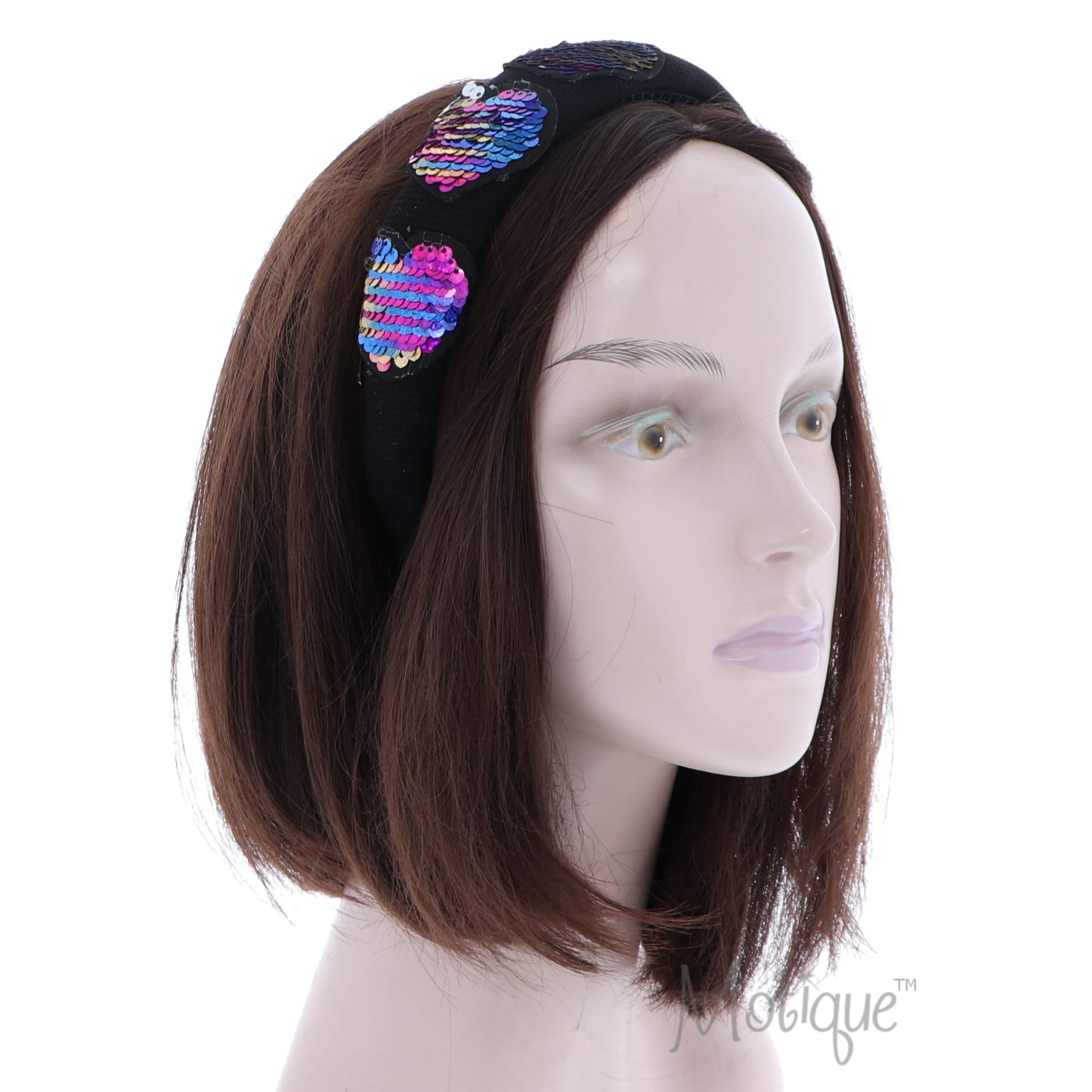 Bright and Cute Wide Headband With Rainbow Sequin Hearts - Black for Women Girls Party Cosplay Festival Accessories