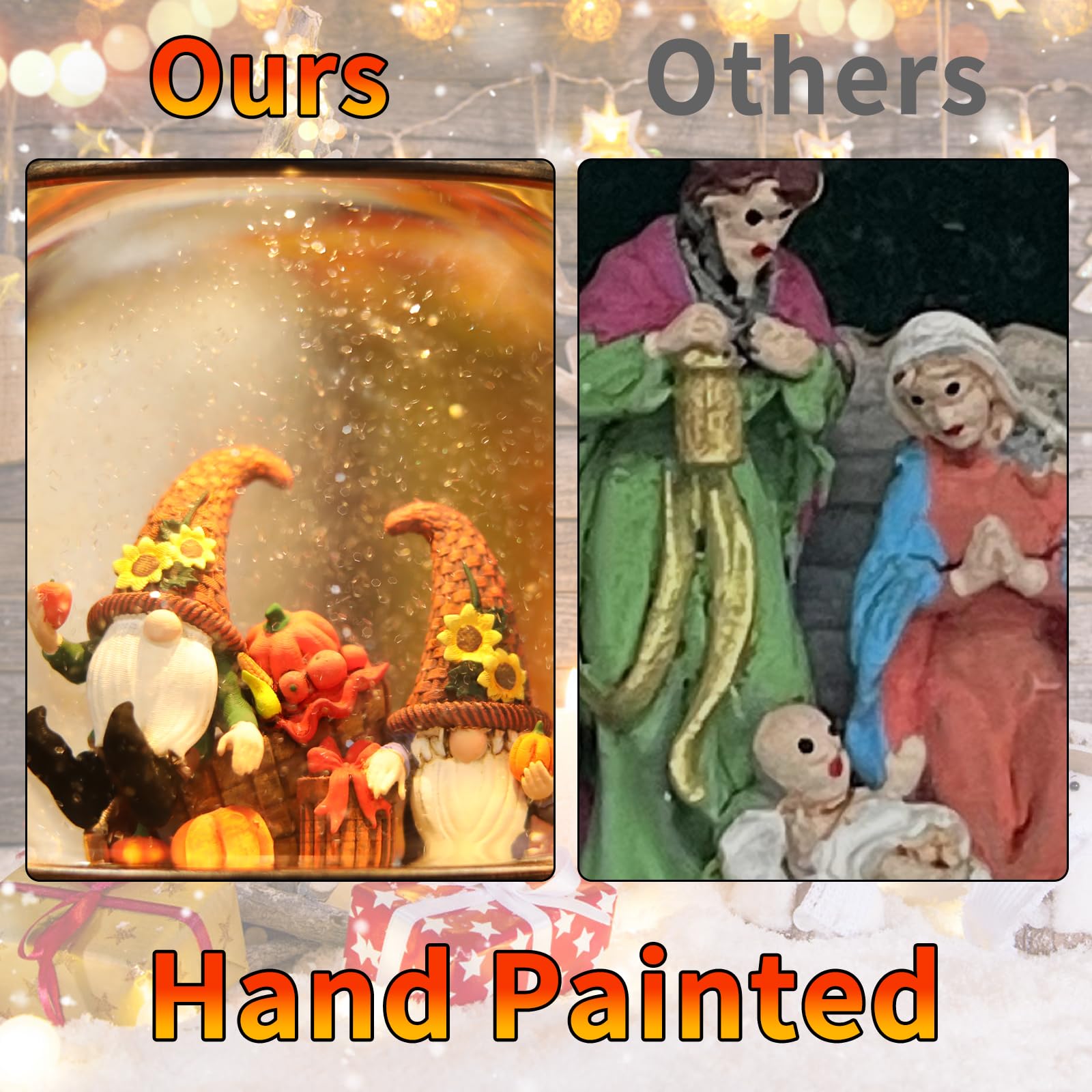Light Up Thanksgiving Snow Globe with Gnomes - 6H Timer, USB/Battery Powered Fall Decor for Home | Perfect for Table Centerpieces, Mantel Displays & Seasonal Festivities