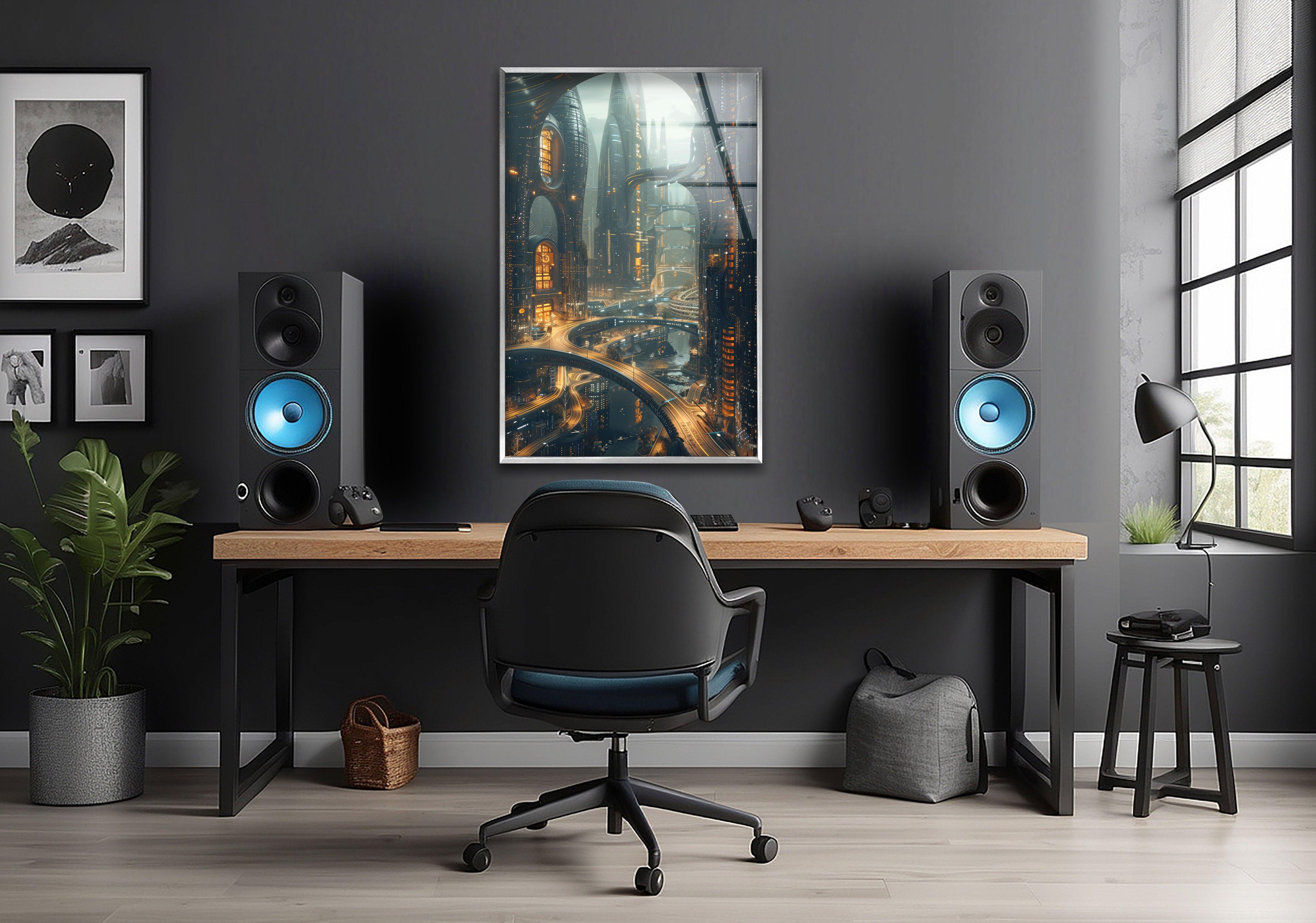 Modern Cityscape Glass Wall Art - Elegant Home & Office Decor for Urban Living Spaces