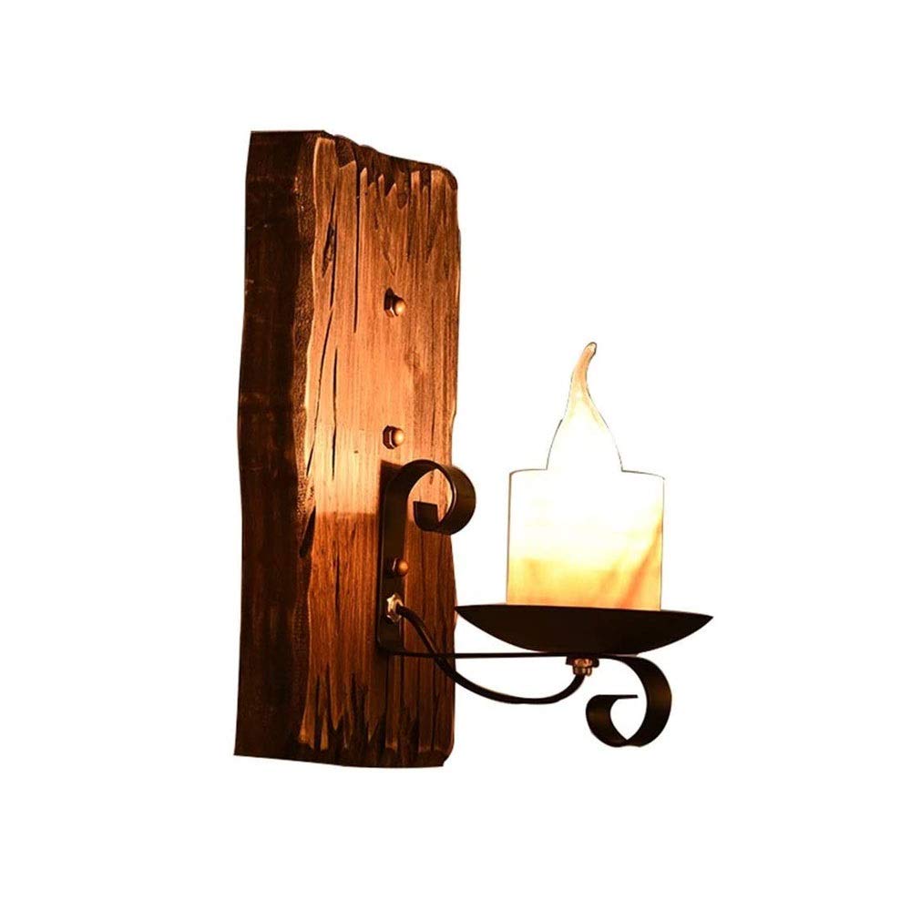 Vintage Solid Wood Wrought Iron Wall Sconce - American Country Retro Light Fixture for Home, Bar, Coffee Shop & Restaurant Decor - Perfect for Living Room, Bedroom, Villa & Candle Lighting Ambiance