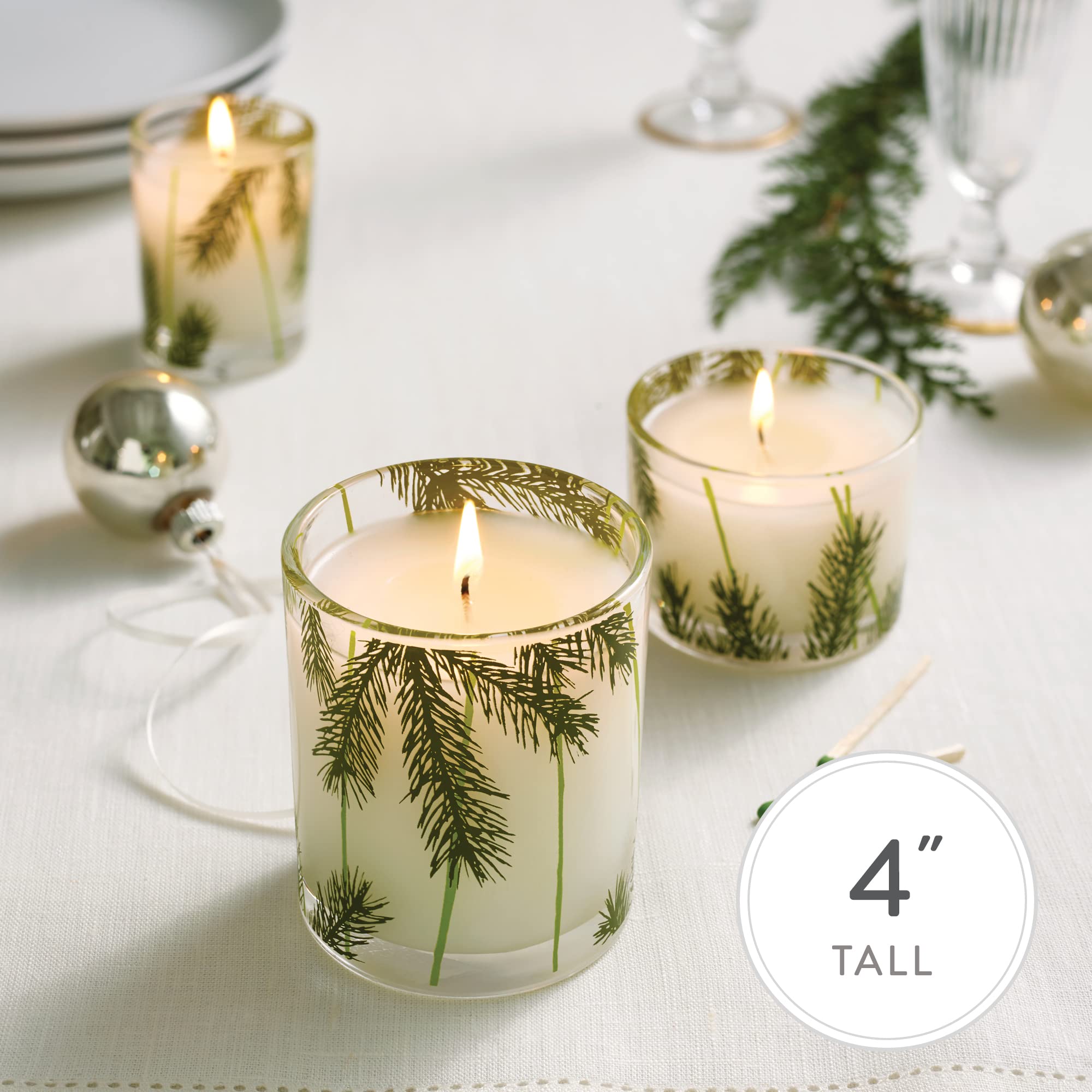 Thymes Frasier Fir Scented Candle - Large 4 Wick (40 oz) - Siberian Fir, Cedarwood & Sandalwood Aroma - Silver Pine Needle Design Home Decor - Perfect for Christmas, Cozy Evenings & Aromatherapy