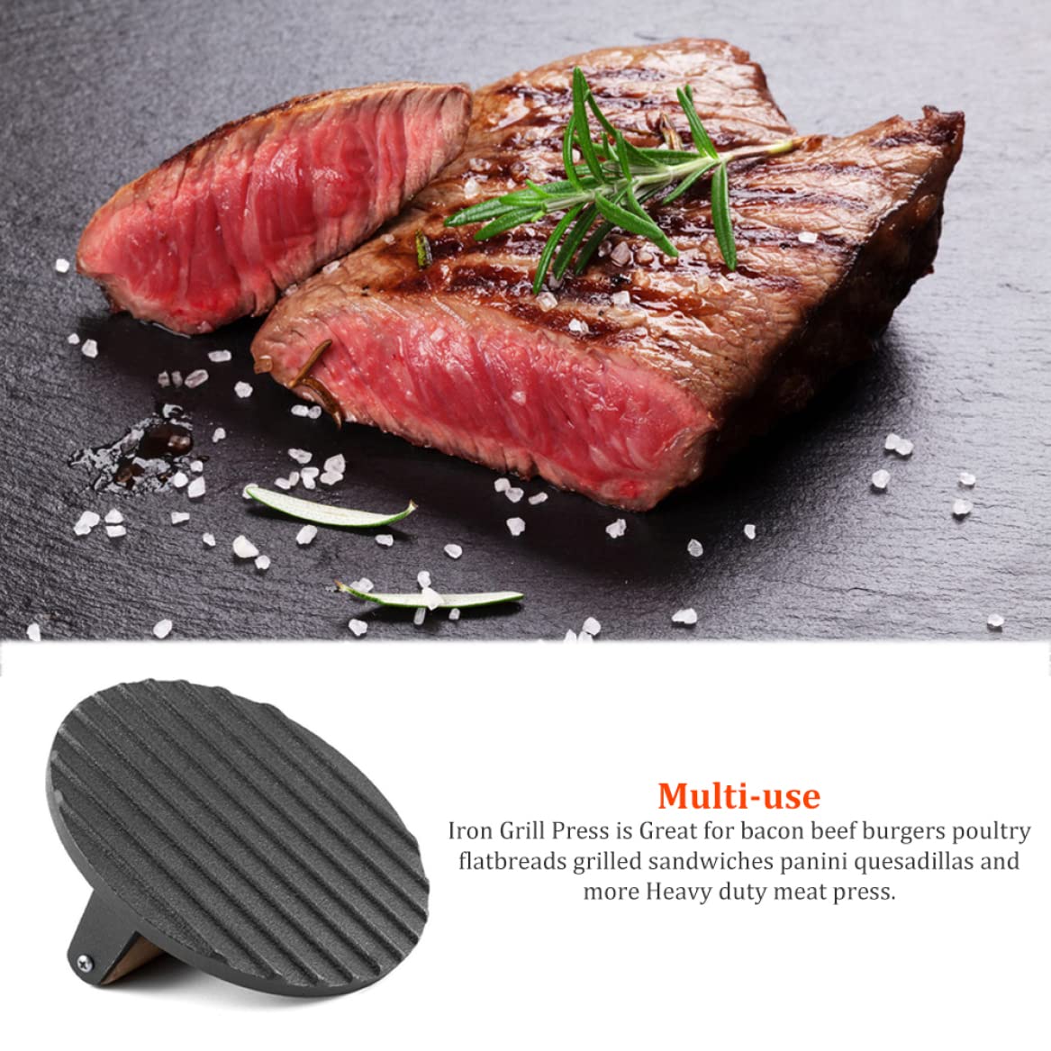 Heavy Duty Round Iron Smash Burger Press - Perfect for Grilling, Smashing Steak, Bacon & Burgers - Ideal for BBQ, Backyard Cookouts & Restaurant Use
