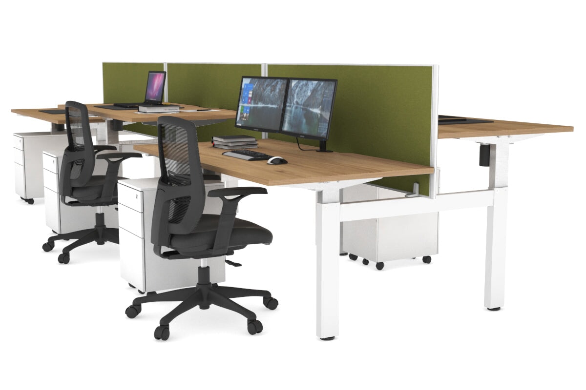Adjustable 6-Person H Bench Workstation - White Frame [1200L x 800W with Cable Management] - Perfect for Office, Coworking Spaces & Collaborative Work Environments