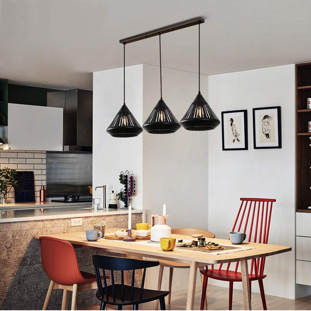 Modern 3-Head Wrought Iron Ceiling Pendant Light - Minimalist Hollow Carved Chandelier for Dining Room, Restaurant & Bedroom Decor | Dimmable LED Lighting Fixture for Home & Commercial Spaces