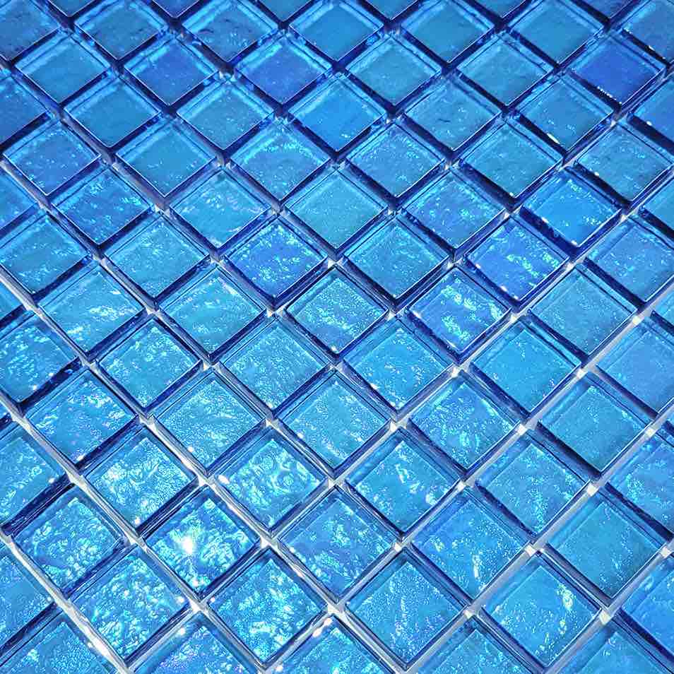 Iridescent Clear Glass Pool Tile Pale Blue 1x1 - Stunning Mosaic for Swimming Pools, Backsplashes & Bathroom Decor