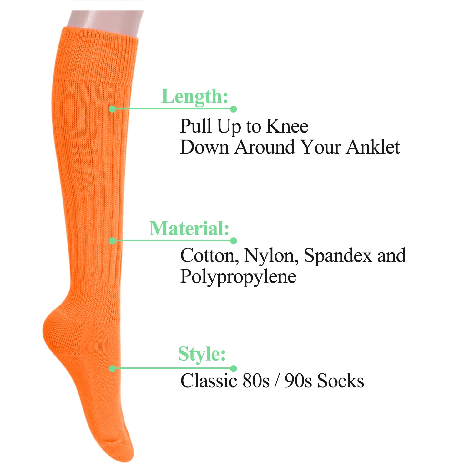 Zmart Women's Slouch Socks - Cozy Scrunch Socks 80s Style (White, Black, Orange, Cream) - Perfect for Casual Wear, Retro Outfits & Lounge Comfort
