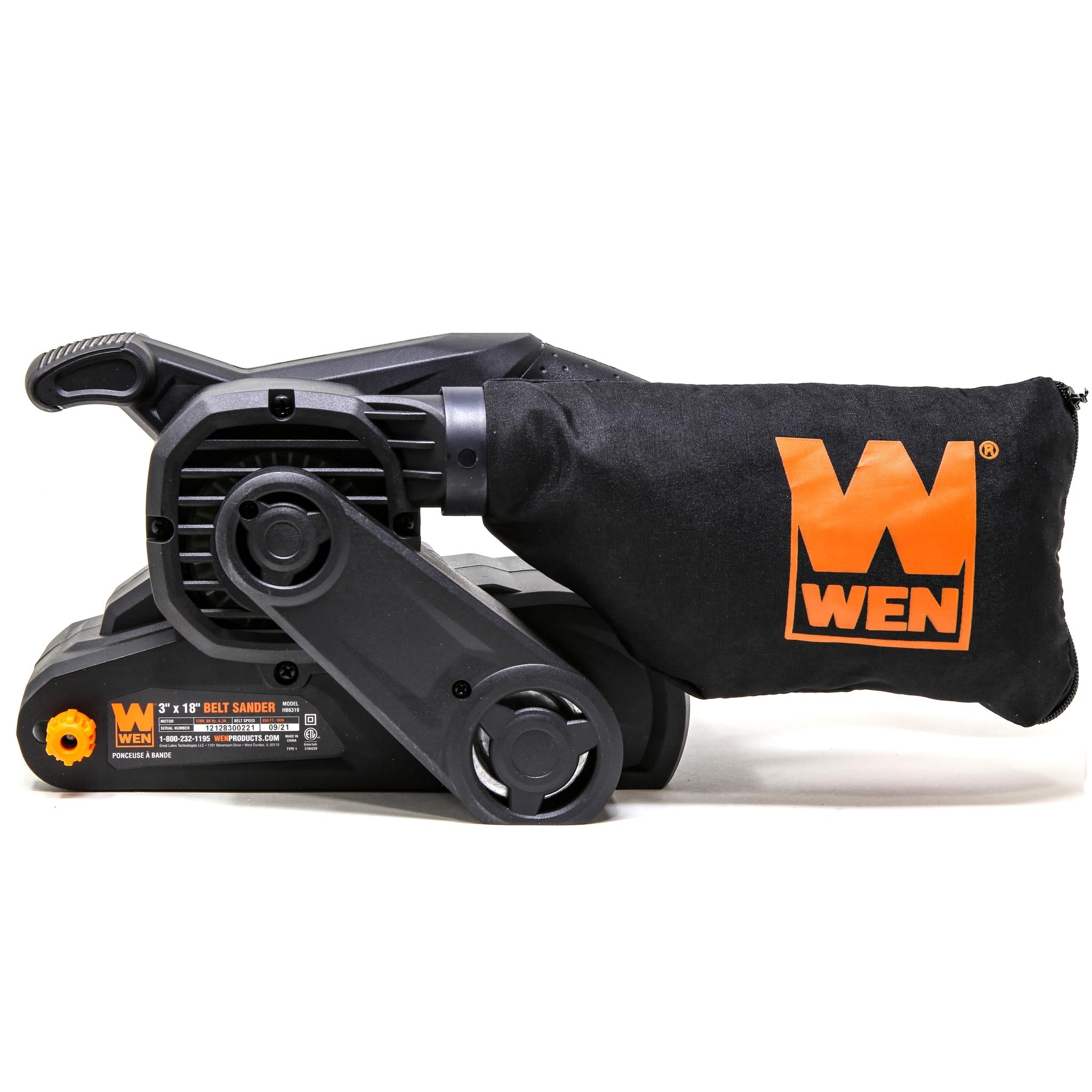 WEN HB6319 6.3 Amp 3x18 Inch Handheld Portable Belt Sander - Powerful Woodworking Tool for Sanding Floors, Furniture & DIY Projects