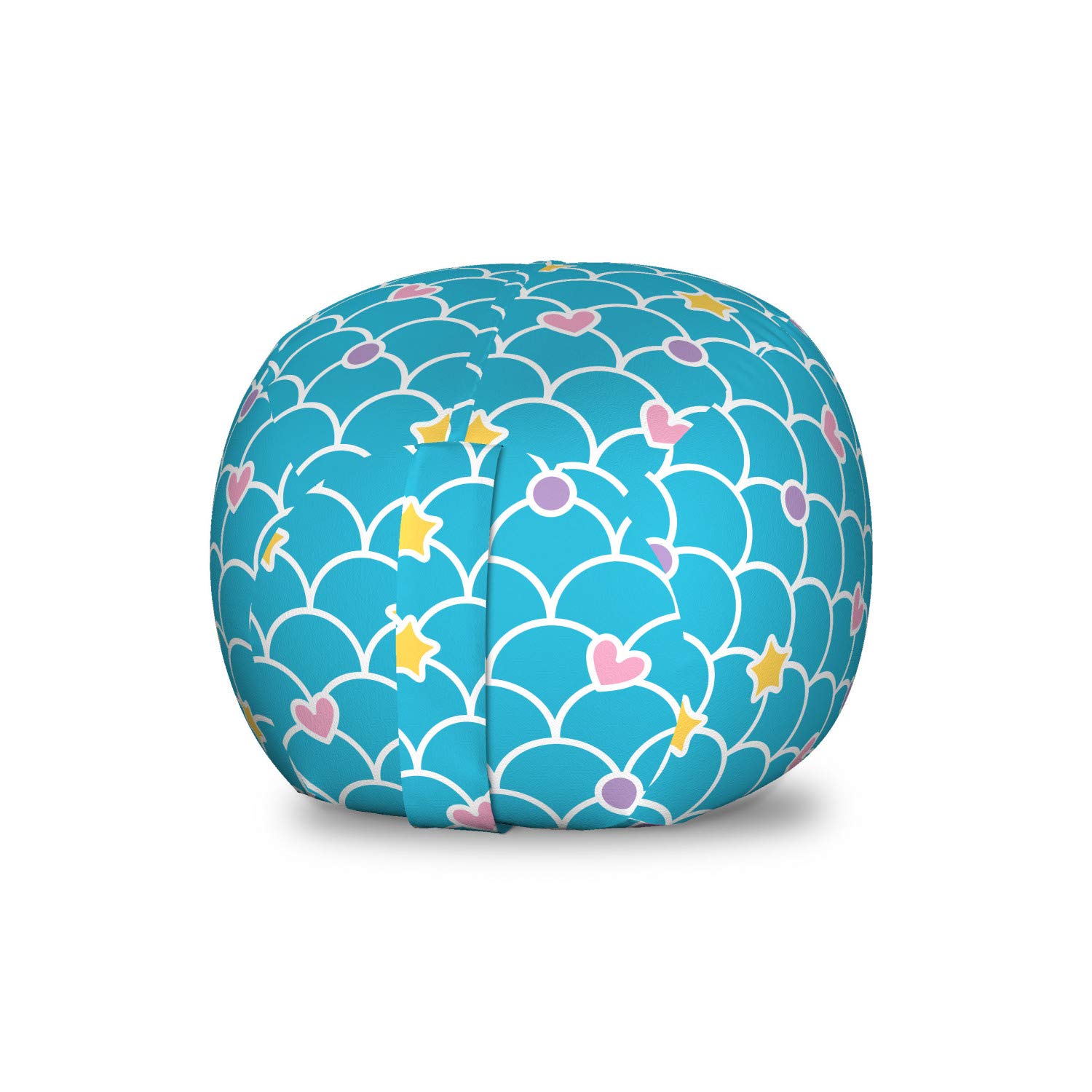 Ambesonne Abstract Toy Storage Bag Chair - Pastel Hearts, Stars & Circles Design - Washable Stuffed Animal Organizer for Kids - Small Size Sky Blue Multicolor - Perfect for Bedroom, Playroom & Nursery Organization