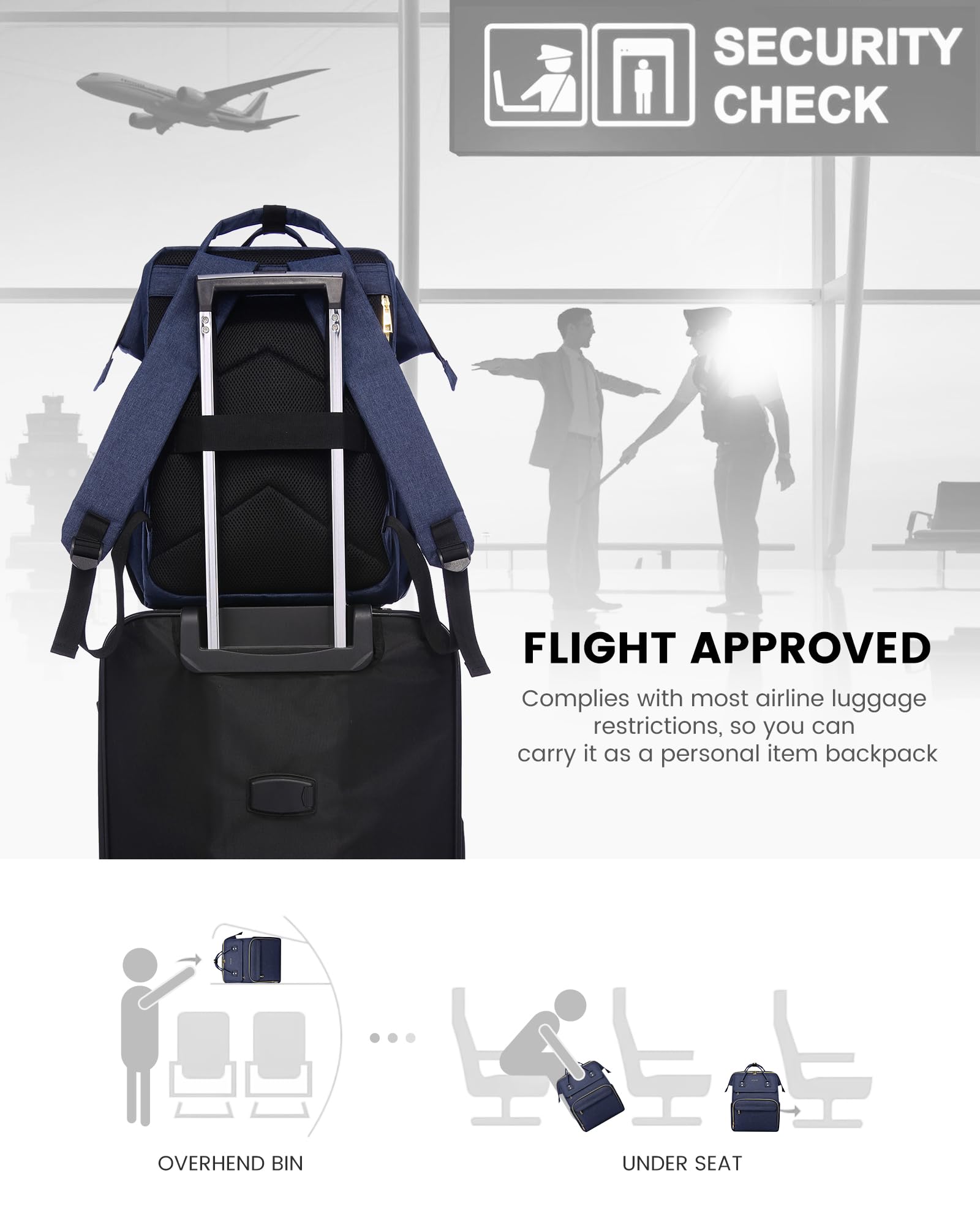 LOVEVOOK Women's 15.6 Inch Laptop Backpack - Water Resistant Anti-Theft Travel Backpack with USB Charging Port & Laptop Compartment - Perfect for Work, School, College, Business Trips & Commuting - Navy Blue