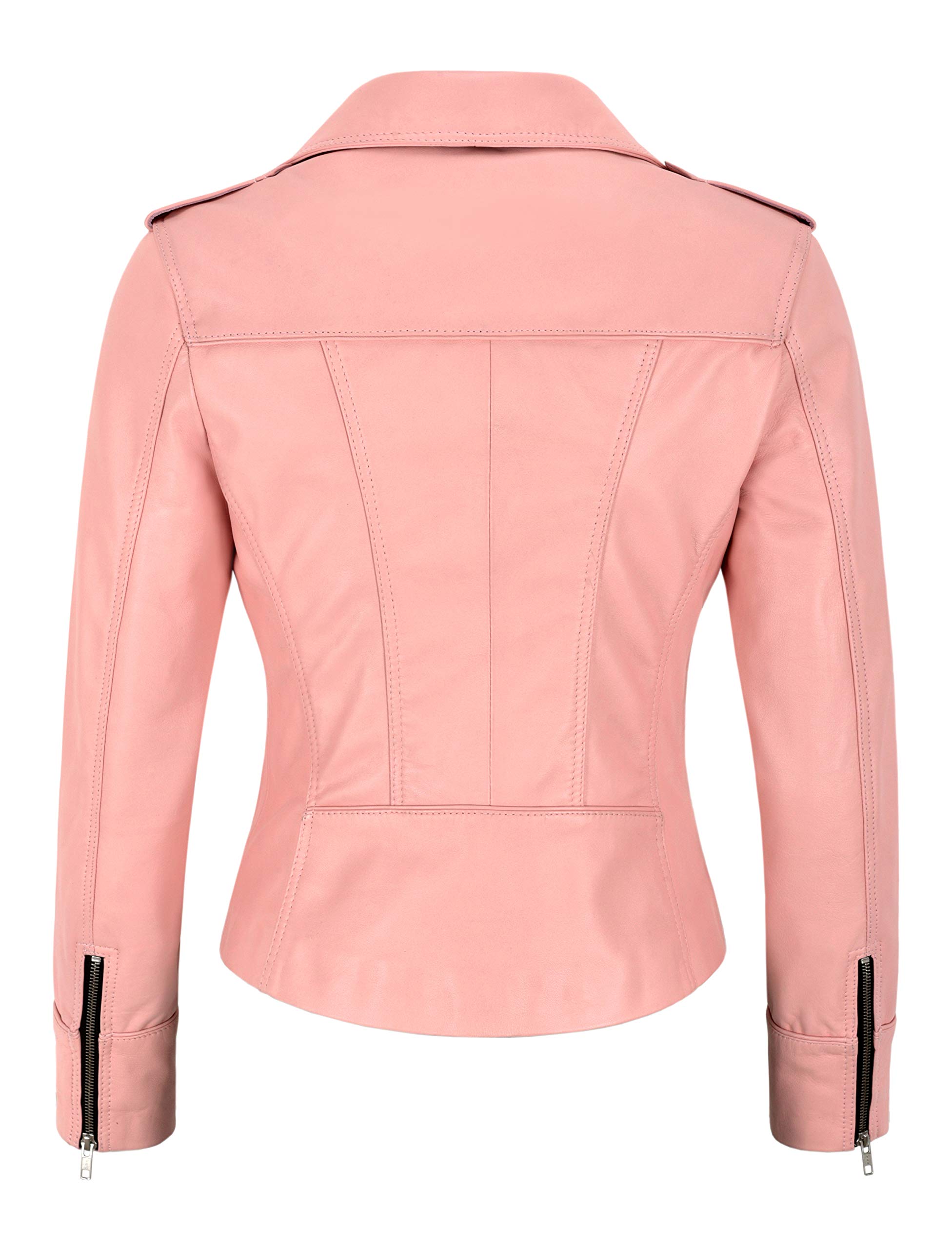 Women's Real Lambskin Leather Jacket - Baby Pink with Black Zipper & Lining | Fashionable Outerwear for Casual Wear, Date Nights & Fall/Winter Style (Model 9823)
