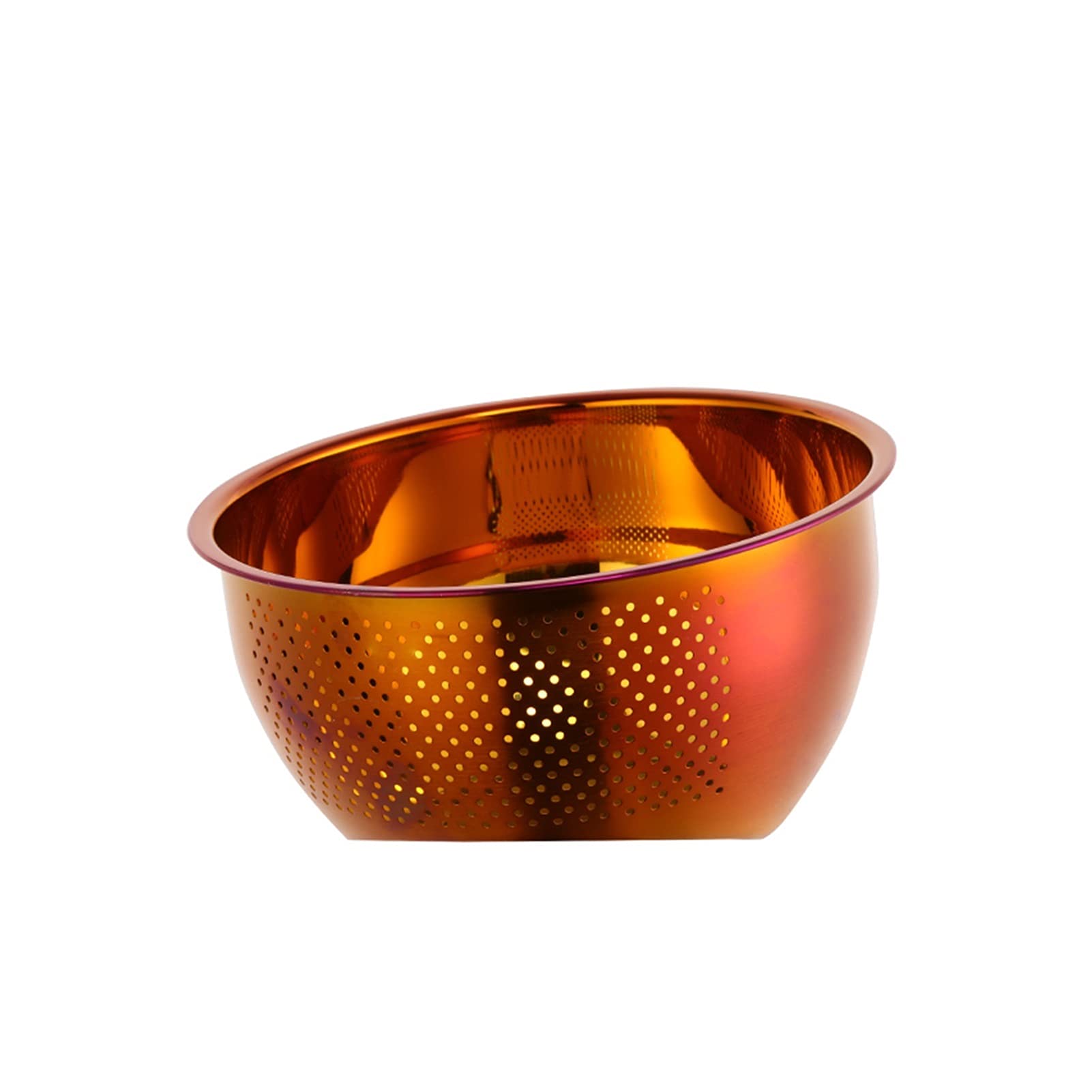 Stainless Steel Colander Strainer Basket - Rainbow No.3 Kitchen Sieve for Washing Rice, Pasta & Vegetables | Durable Food Strainer with Rose Gold Finish | Perfect for Cooking, Meal Prep & Drain Pasta Water
