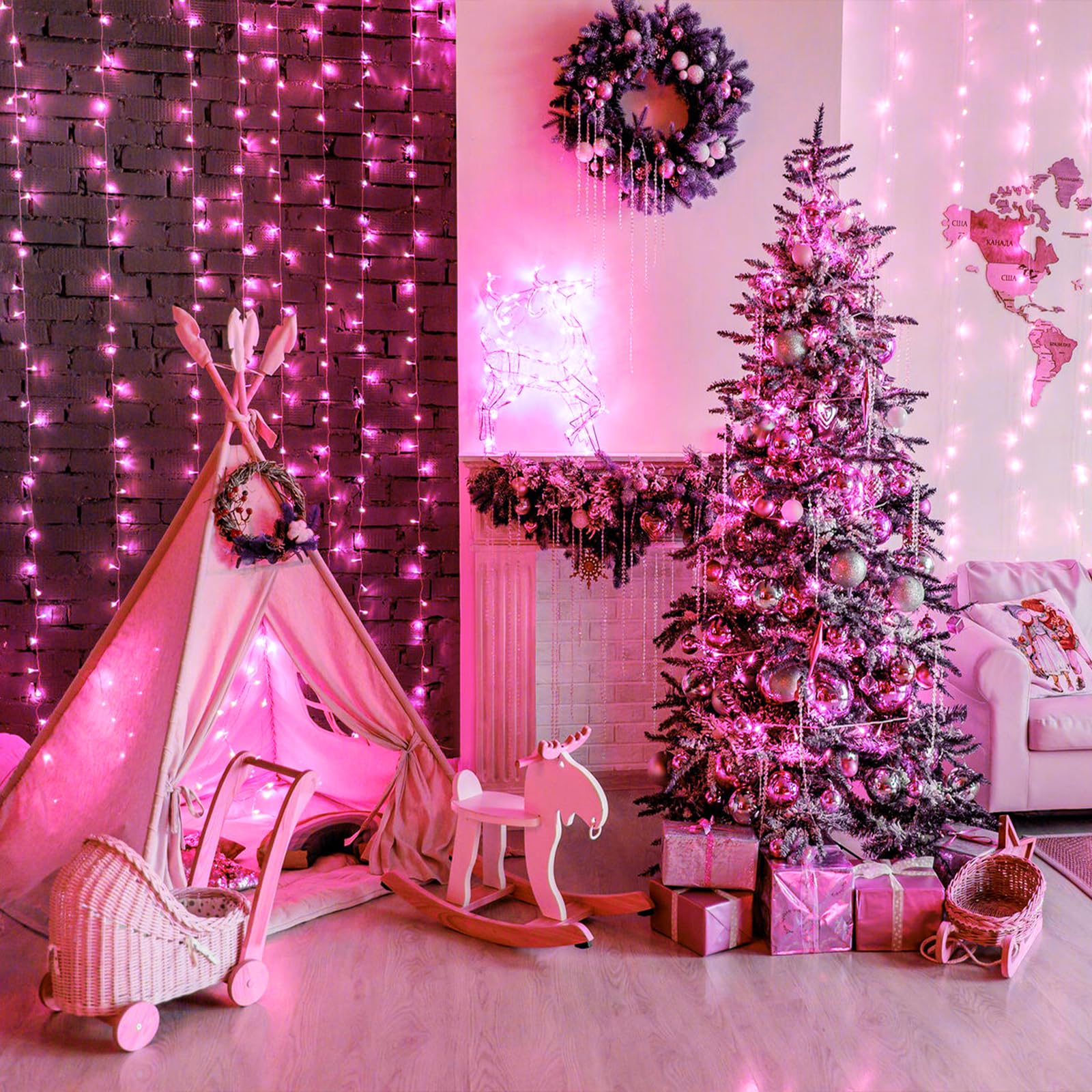100 LED Pink String Lights - 33ft Waterproof Fairy Lights with 8 Modes, Clear Wire for Indoor/Outdoor Use | Perfect for Bedroom Decor, Wedding, Christmas, Garden & Party Lighting