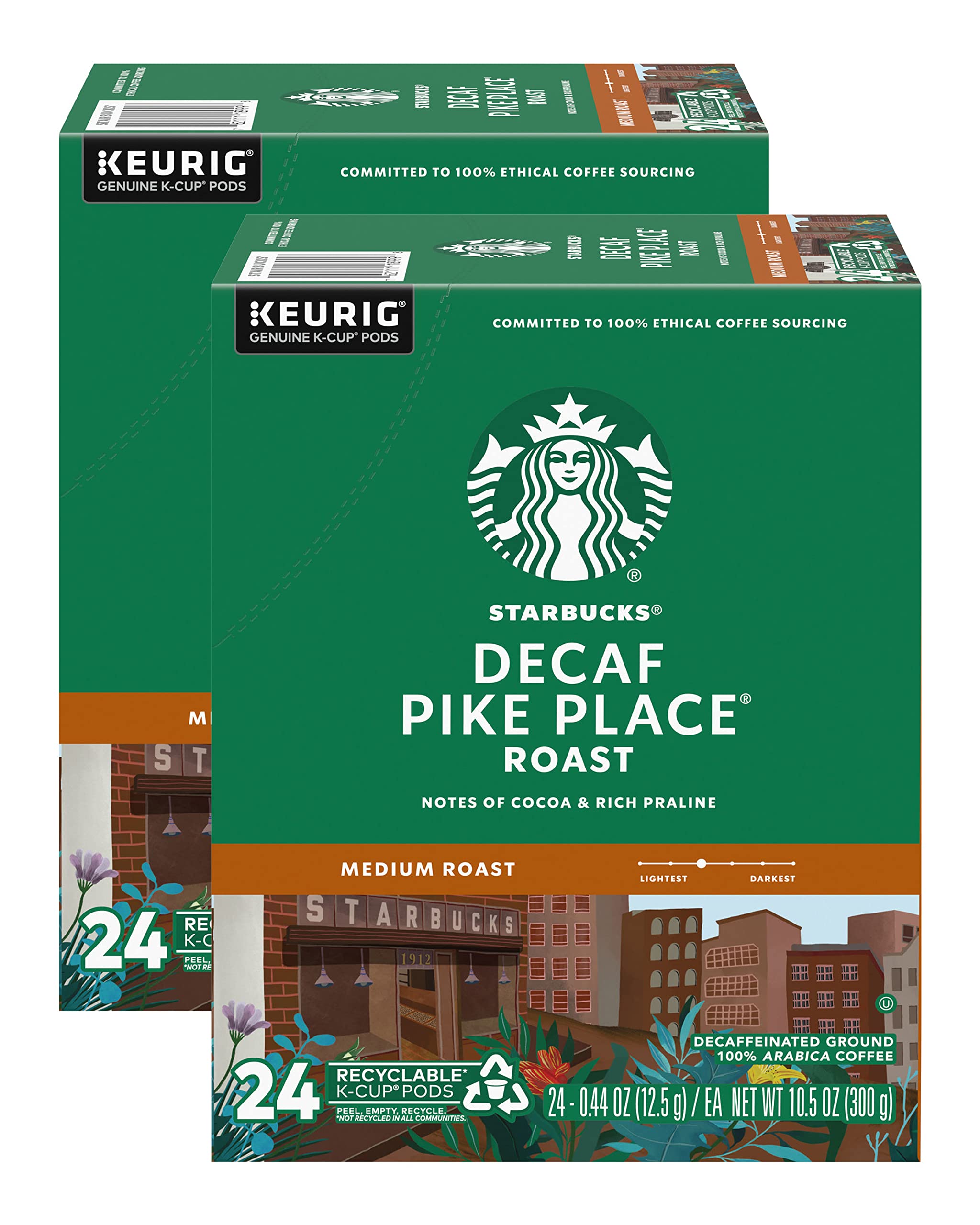 Premium Starbucks Decaf Pike Place Roast K-Cups Pods - 48 Count (2 Packs of 24) for Keurig Brewers | Smooth Medium Roast Coffee for Home, Office & Morning Energy Boost
