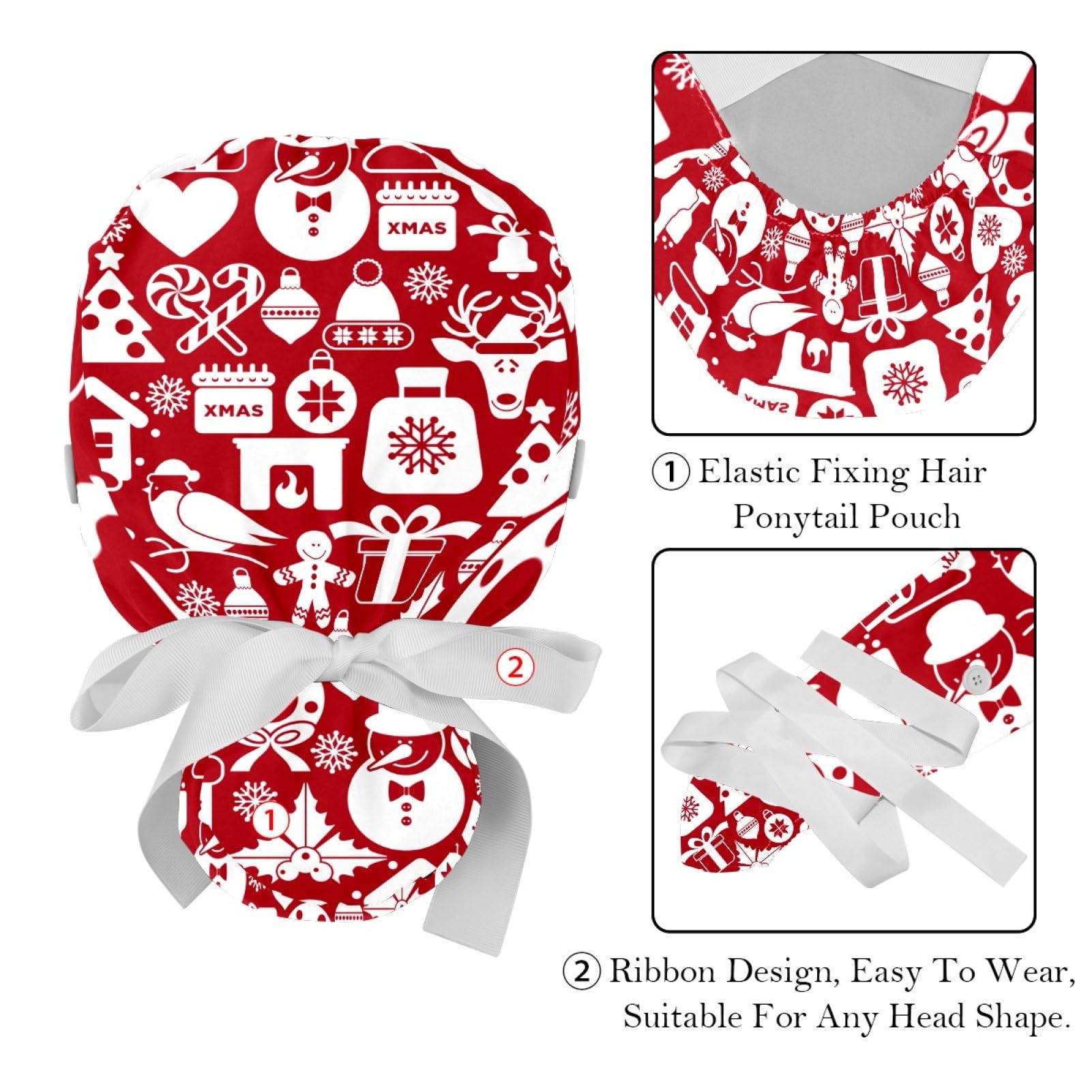 2 Pack Adjustable Surgical Scrub Caps for Women - Halloween Bat Print Nurse Hat with Tie Back for Long Hair - Perfect for Hospitals, Clinics & Costume Parties