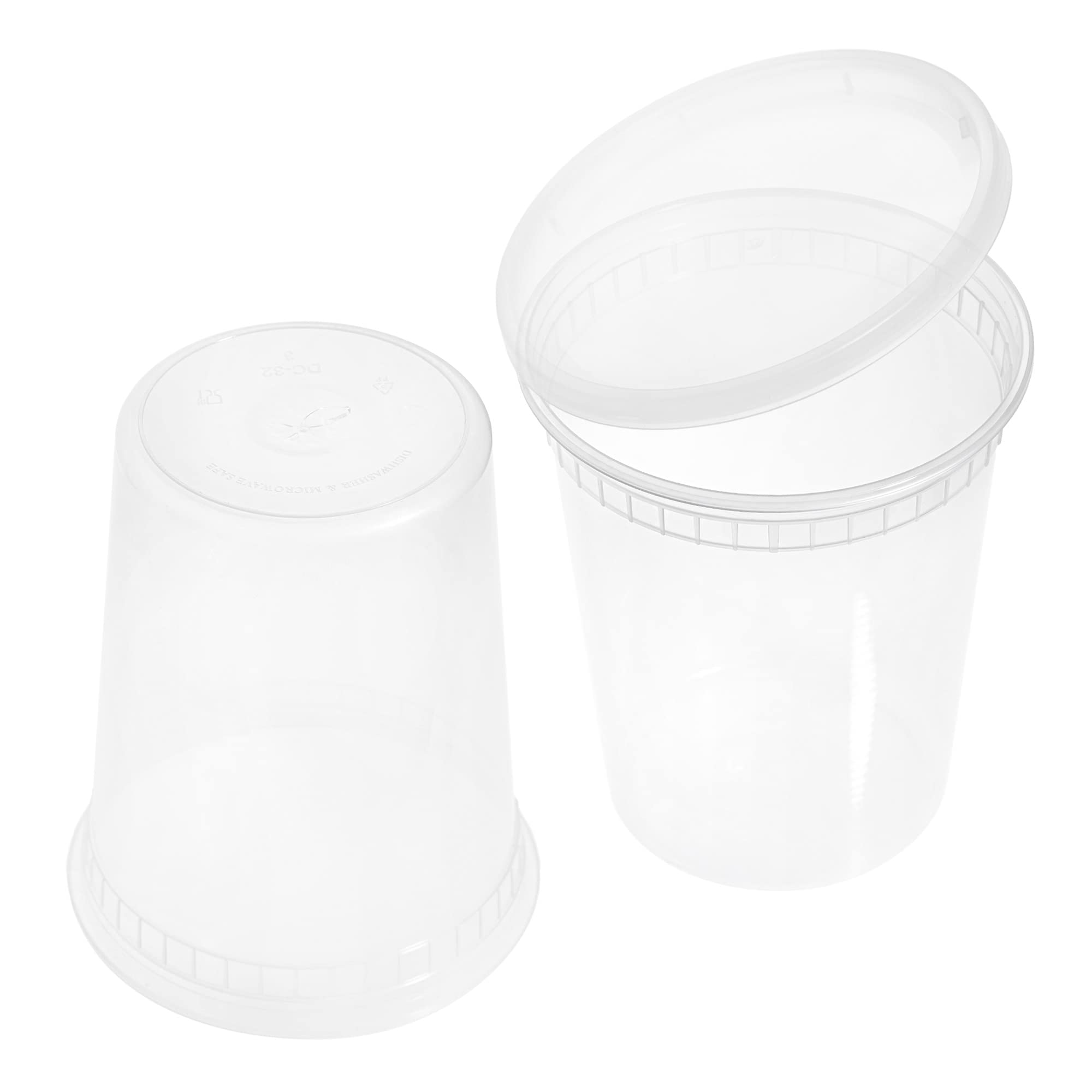 Stackables 12-Pack Round Food Storage Containers (32oz/946ml) with Lids - Reusable Microwave & Dishwasher Safe Plastic Deli Containers - Perfect for Meal Prep, Leftovers, Soup Storage & Takeout