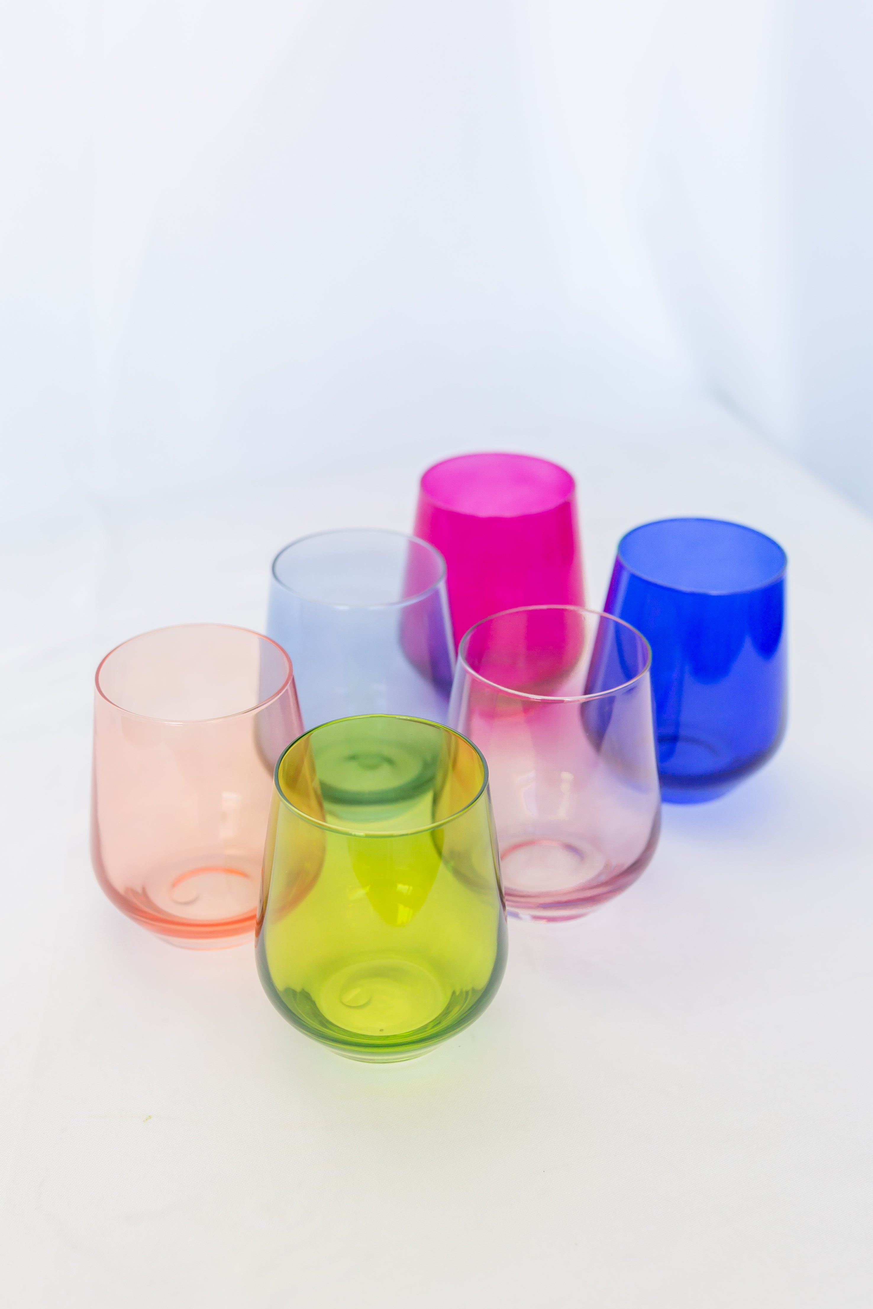 Estelle 6-Piece Stemless Wine Glass Set - Assorted Colors for Red, White & Rose Wine - Perfect for Parties, Gifts & Home Entertaining