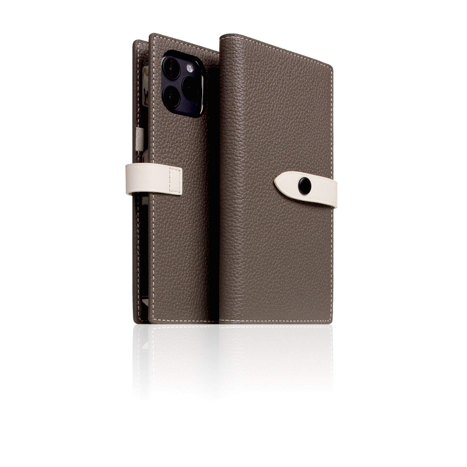 Premium SLG D8 Edition Full Grain Leather Wallet Case for iPhone 12 Pro Max - Handcrafted Diary Style with Card Slots & Snap Closure Side Pocket, Includes Gift Box (Etoffe Cream) | Perfect for Everyday Use, Business Travel & Luxury Gifting