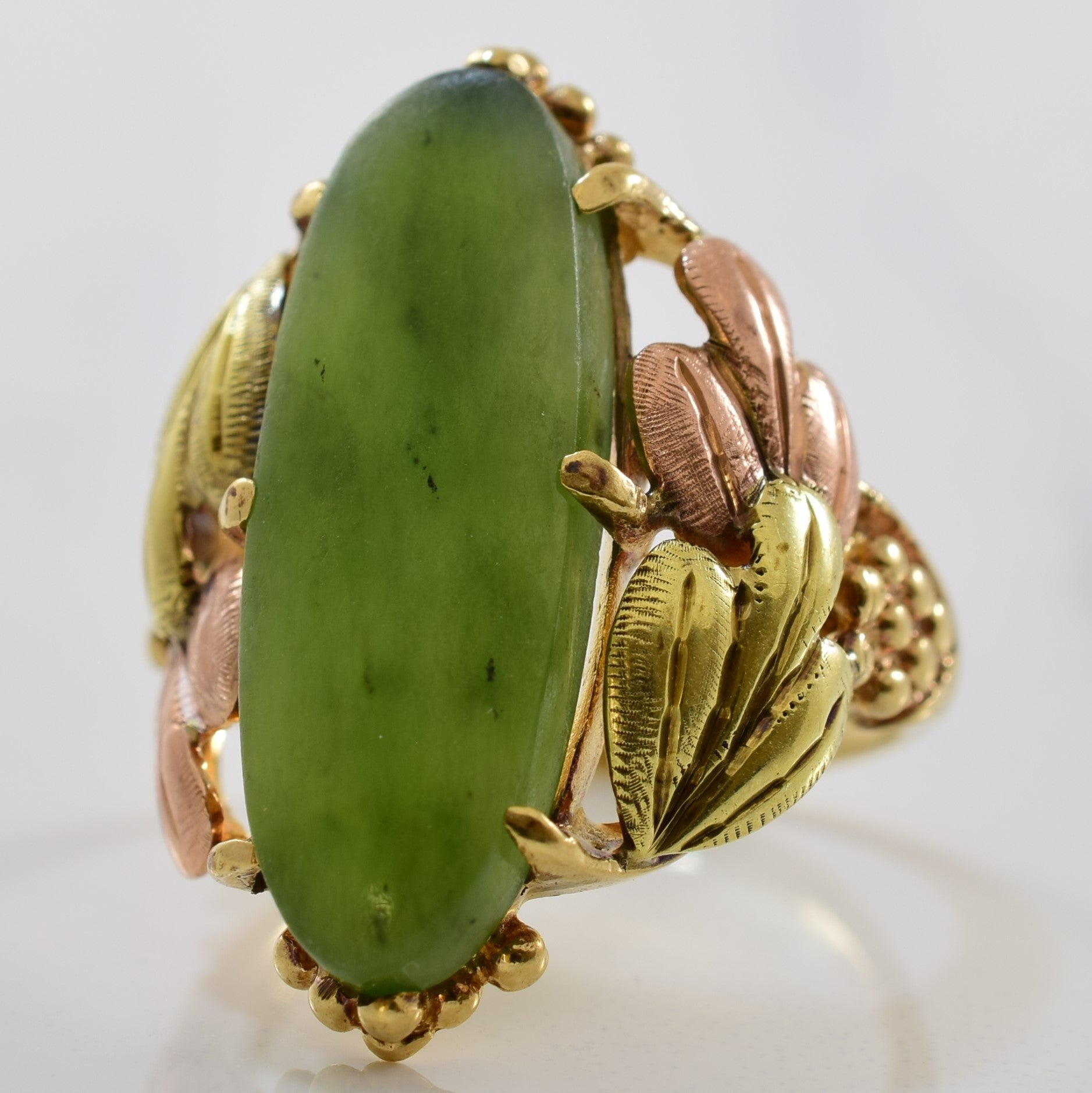 Natural Nephrite Jade Grape Leaf Ring - 5.00 Carat Green Gemstone Jewelry - Size 6 - Elegant Handmade Statement Ring for Women - Perfect for Weddings, Parties & Special Occasions