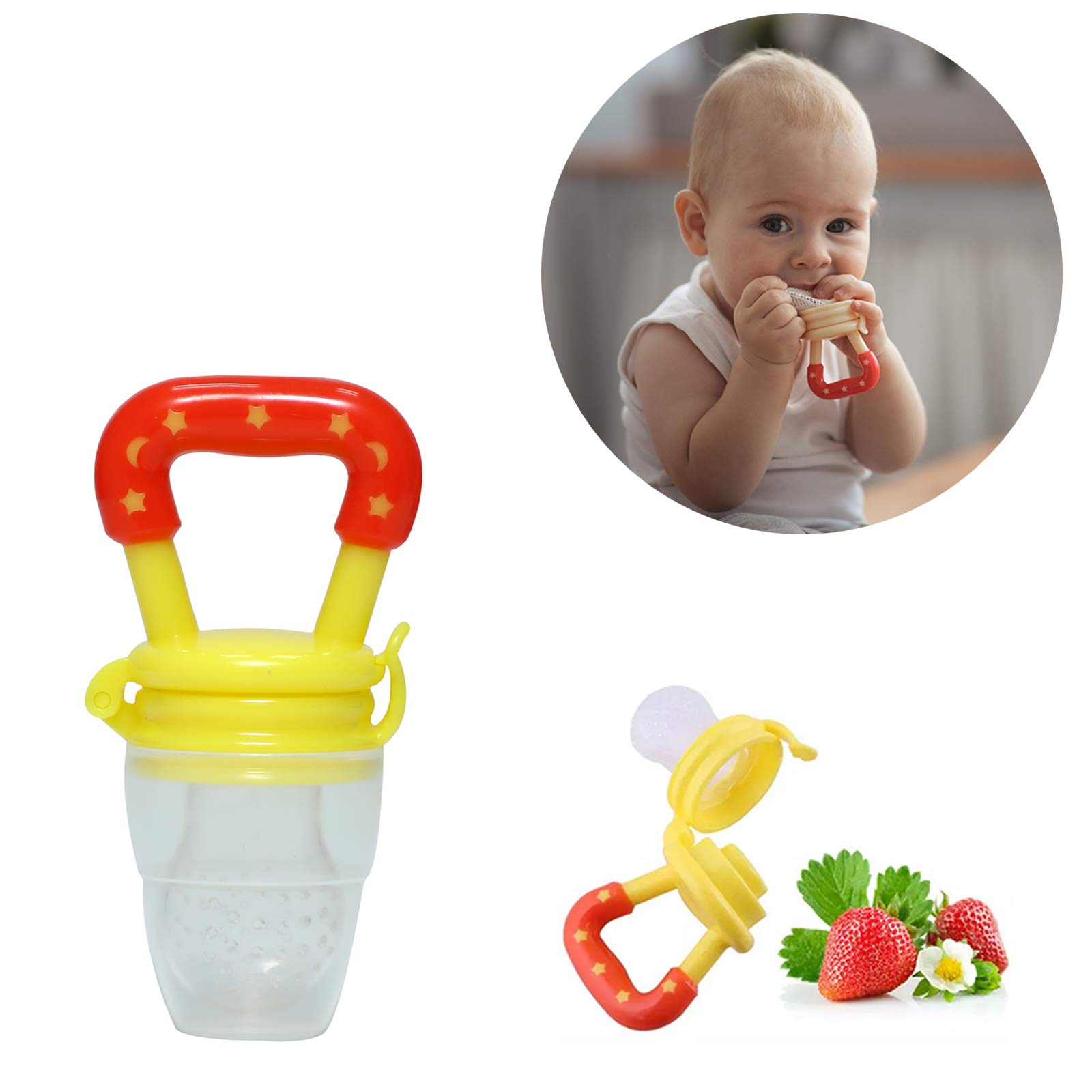 Safe-O-Kid BPA-Free Baby Fruit & Food Feeder – Non-Toxic Silicone Teether for Fresh Fruits, Vegetables & Snacks – Ideal for Babies & Toddlers (6-24 Months) – Yellow – Perfect for Teething Relief & Healthy Snacking On-The-Go