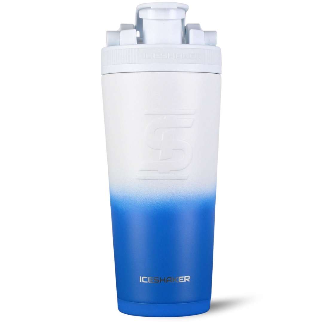 Custom 26oz Royal Blue & White Ombre Insulated Shaker Bottle - Leakproof Protein & Smoothie Mixer for Gym, Workouts & Outdoor Activities
