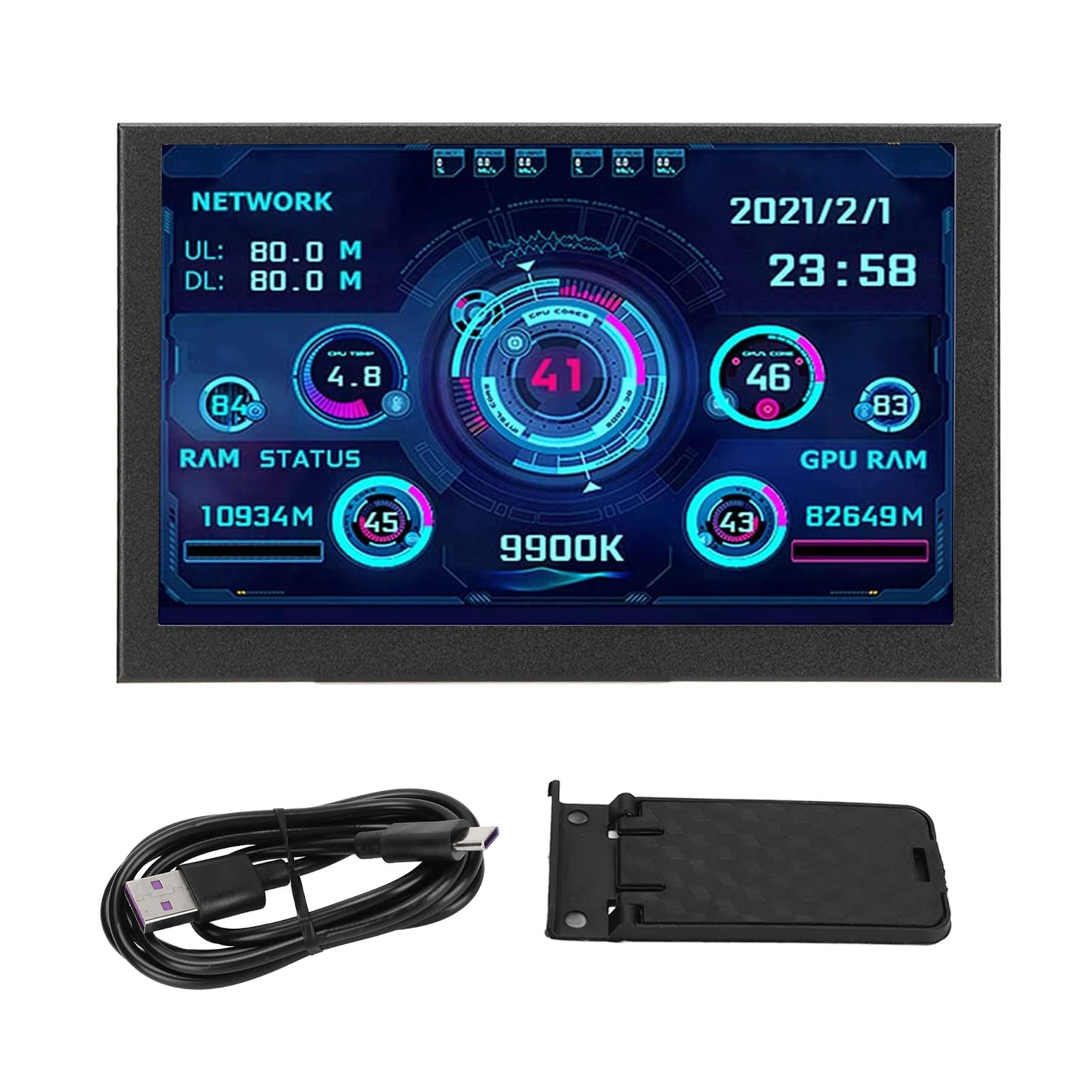 Bewinner 5 Inch IPS USB C Mini Screen - PC CPU GPU RAM Data Monitor with AIDA64 Support - Computer Temperature Display for Mini ITX PC Case - Perfect for Gaming Rigs, Workstations & Home Office Setups