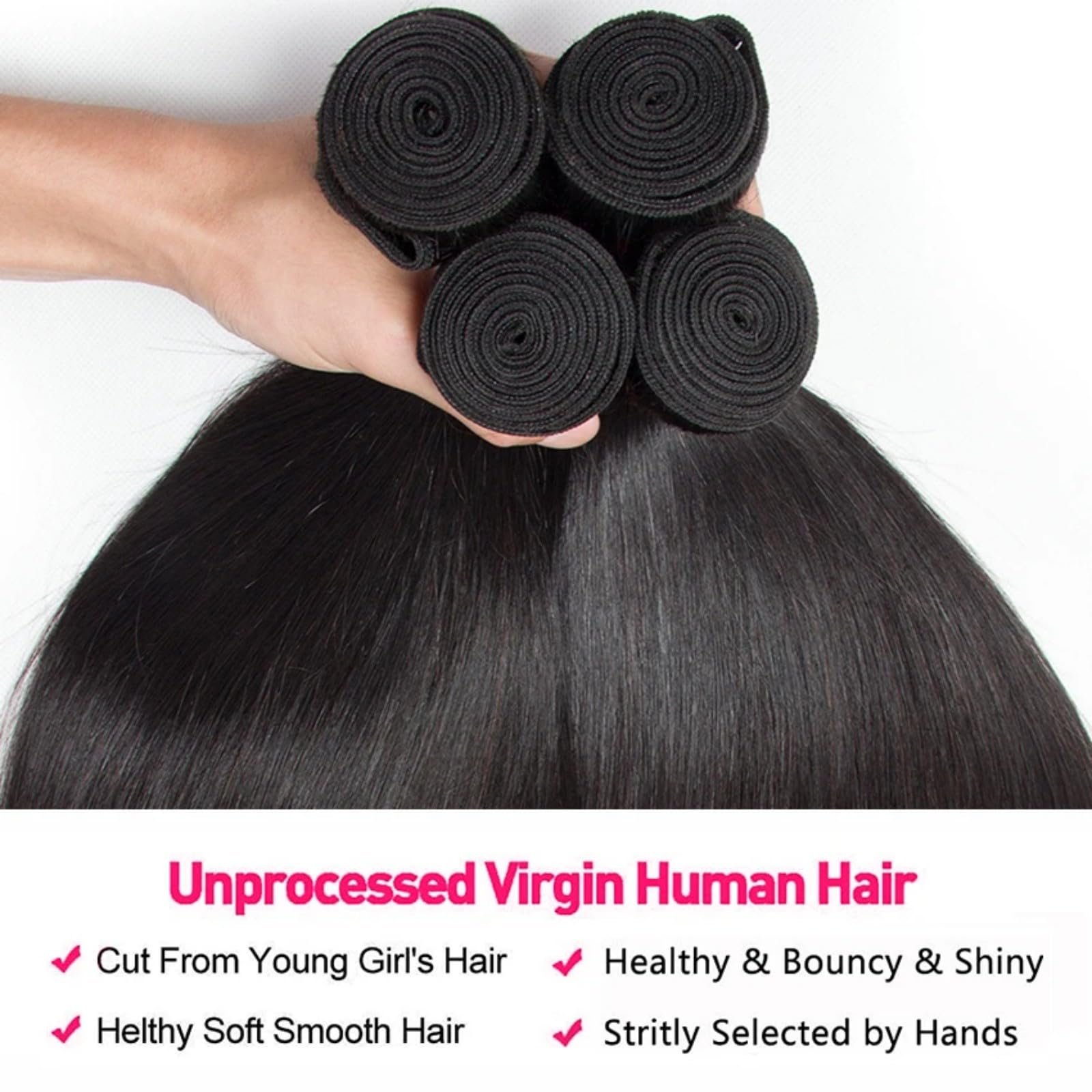 12A Brazilian Straight Virgin Human Hair Bundles - 4 Packs 20 22 24 26 Inch 100% Unprocessed Natural Black Hair Extensions for Women | Perfect for Daily Styling, Weaves & Professional Salon Use