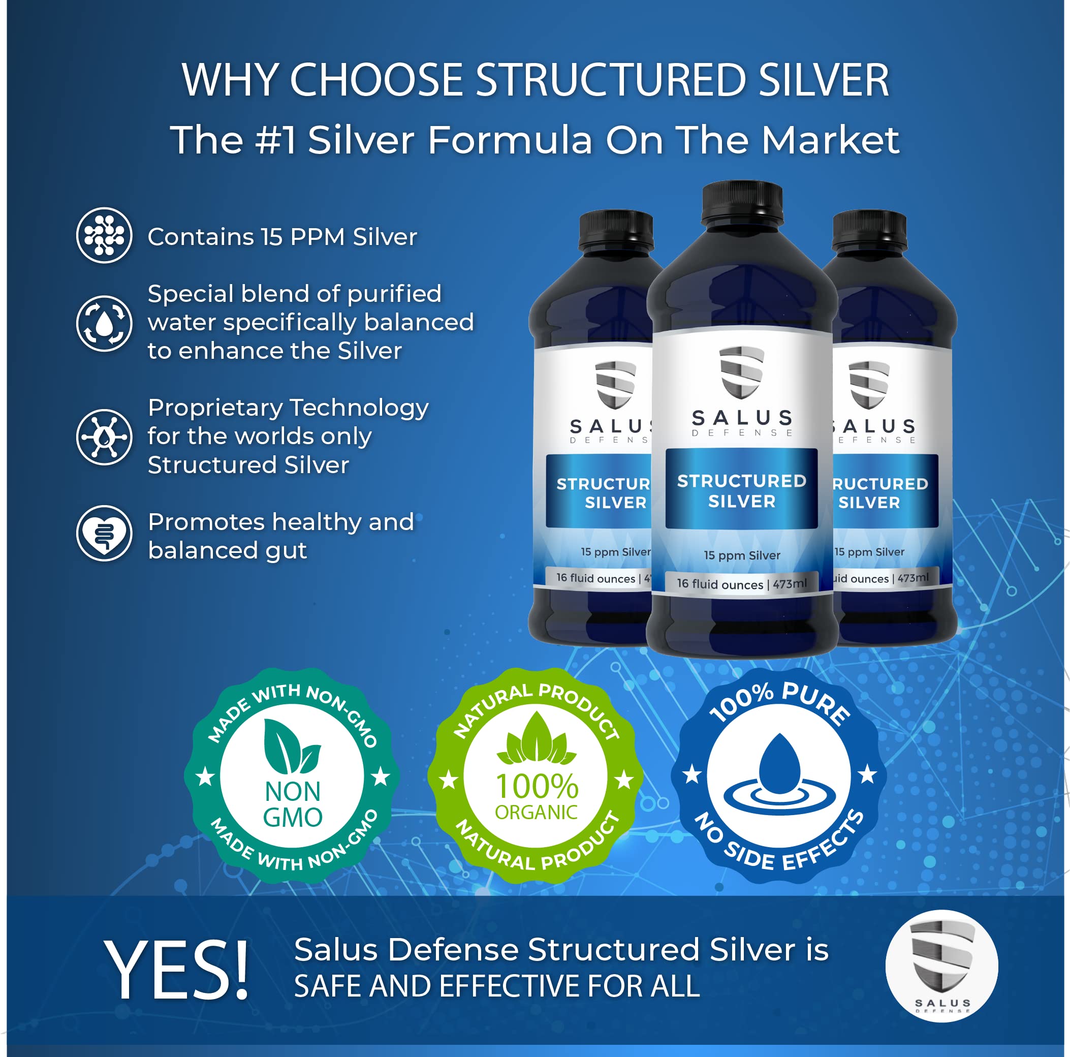 Advanced Structured Silver Liquid Supplement - 15ppm Immune Support for Daily Wellness - All Natural, No Additives - 16oz Bottle (3 Pack) - Boost Immunity & Promote Health for Active Lifestyles