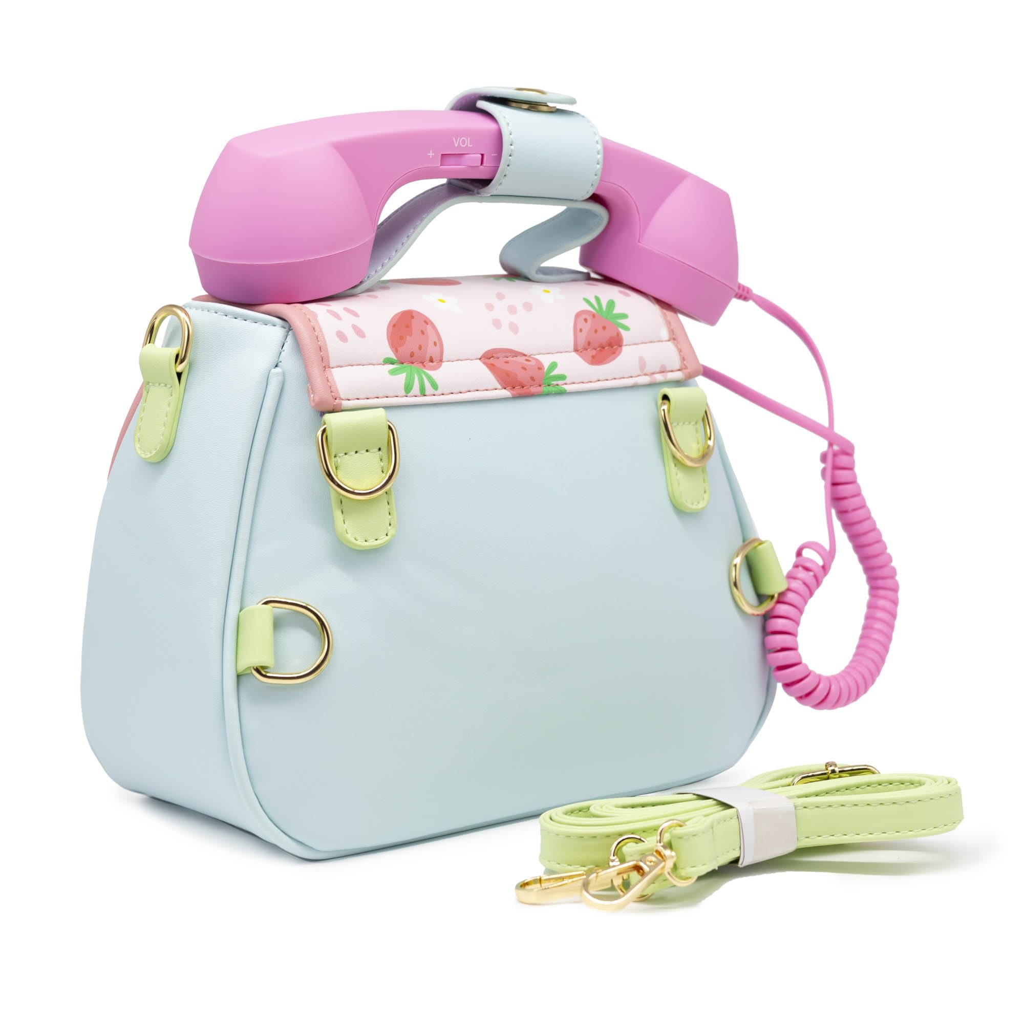 Bewaltz Novelty Handbag for Teens - Fun Phone-Shaped Convertible Purse in Strawberry Fields Design | Trendy Tween Accessory for School, Parties & Everyday Use