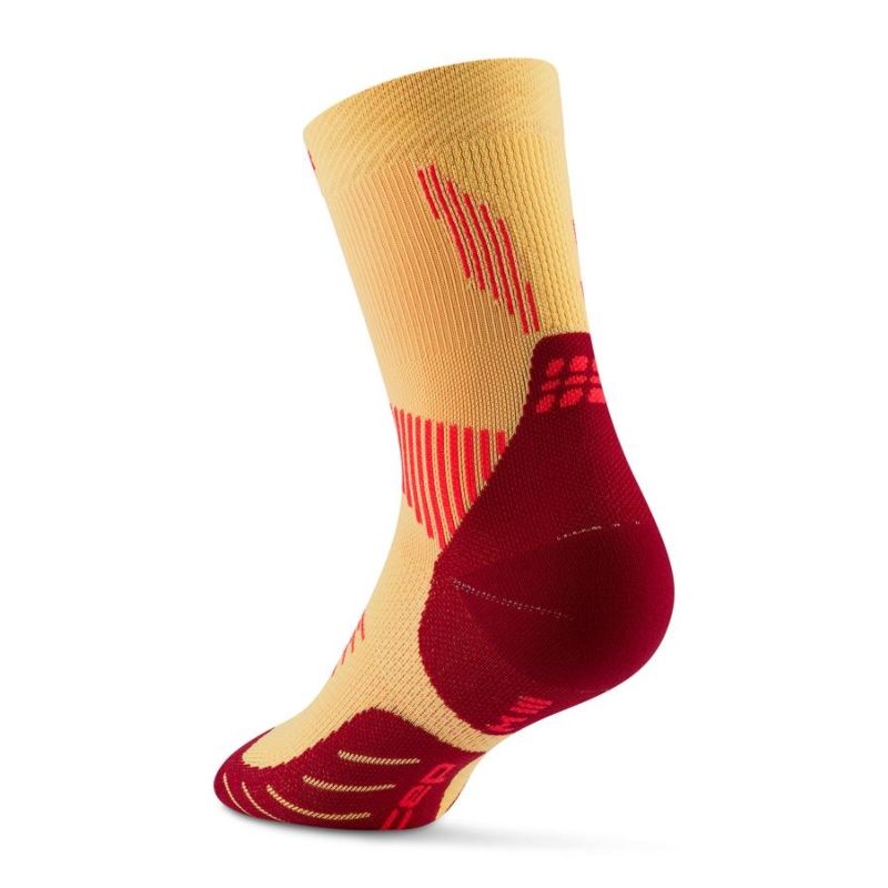 CEP Men's Running Socks Mid Cut 5.0 - Compression Performance Socks for Marathon & Training (Marigold/Burgundy) - Ideal for Jogging, Gym Workouts & Athletic Recovery