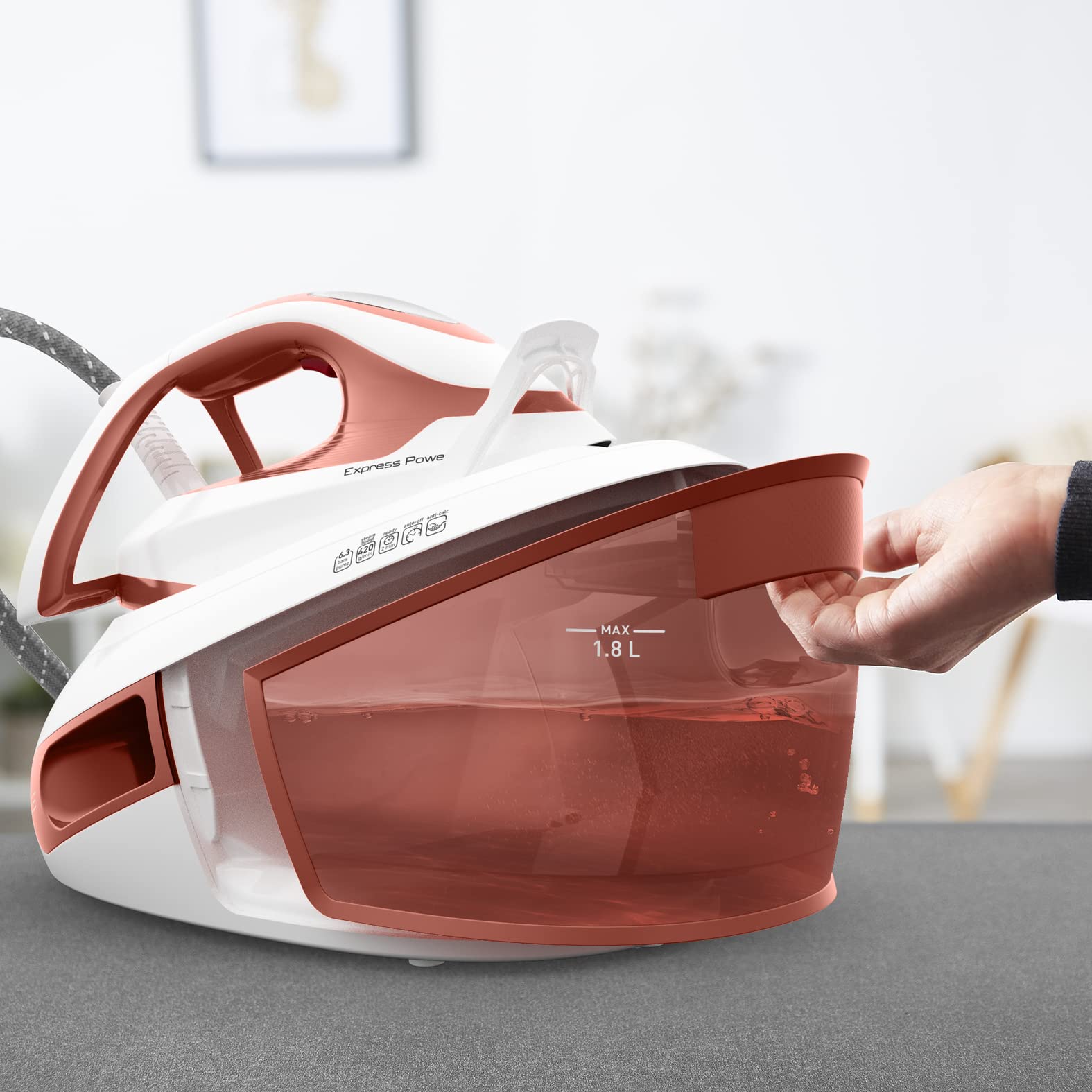 Tefal SV8110 Express Power Steam Generator - 1.8L Water Tank, Powerful Steam Performance, No Setting Technology, Vertical Steam - Made in France (Eco Stand) - Perfect for Home Ironing & Professional Garment Care