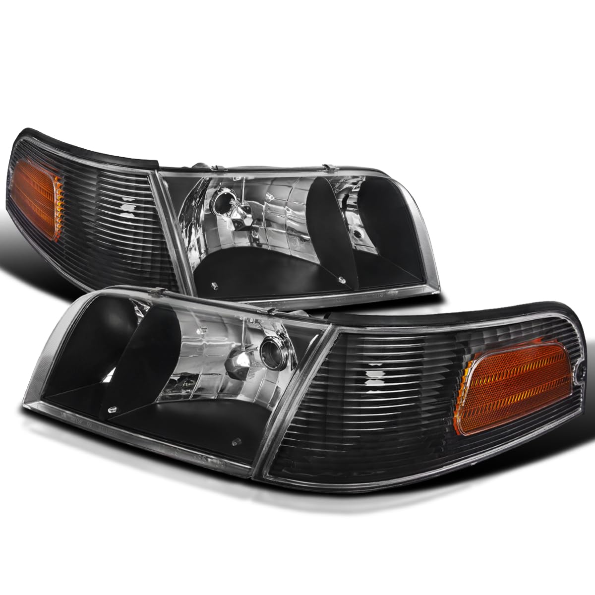 Spec-D Tuning Black Housing Clear Lens Headlights & Corner Lights for 1998-2011 Ford Crown Victoria - Left & Right Pair Headlight Assembly - Upgrade Your Ride for Night Driving & Enhanced Style