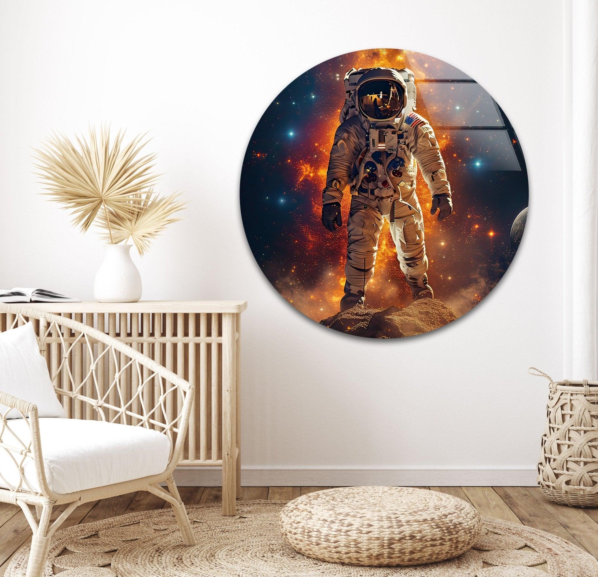 Astronaut on the Moon Glass Wall Art - Space-Themed Home Decor for Living Room, Bedroom & Office - Unique Gift for Astronomy Lovers
