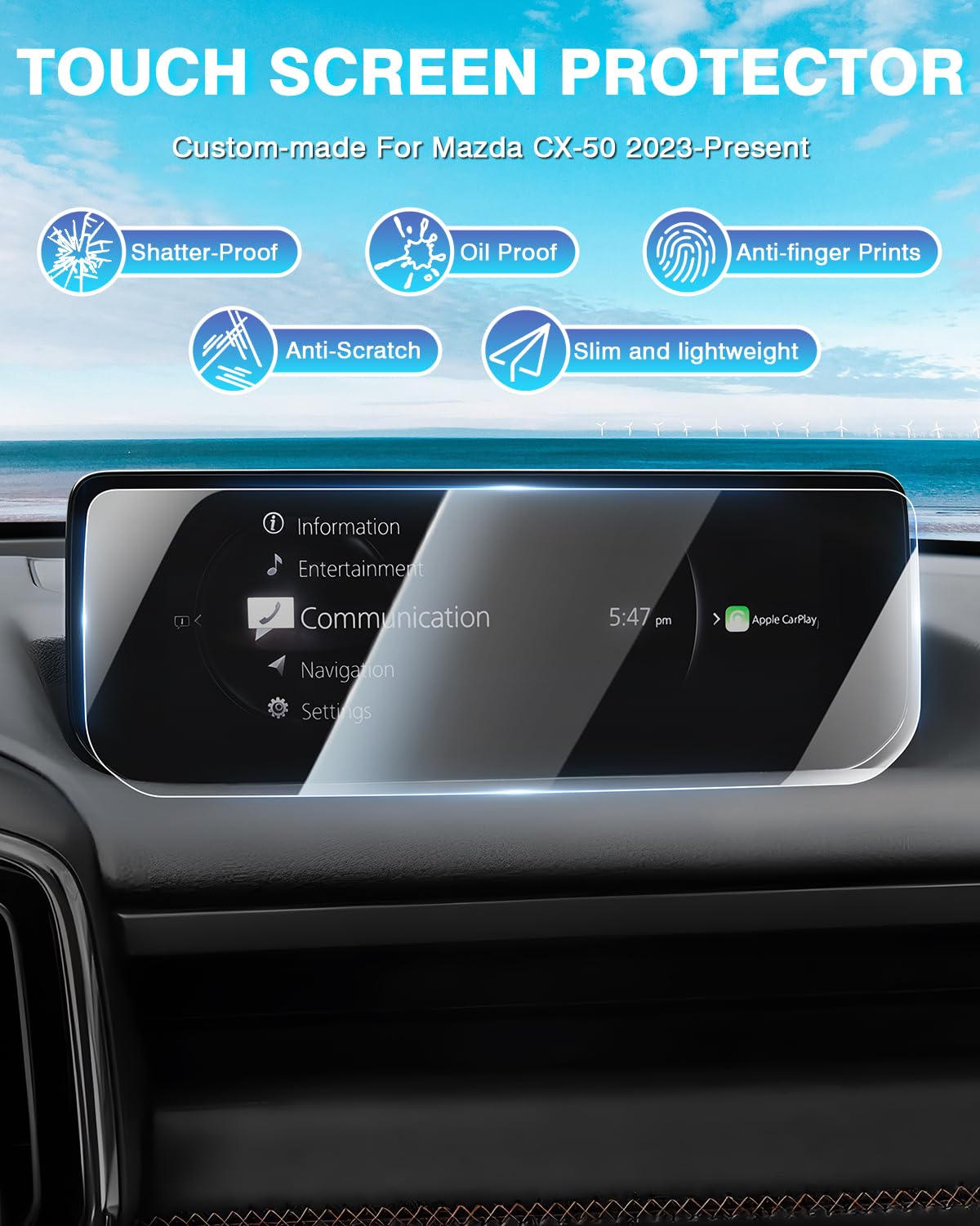 Karltys 2 Pack Tempered Glass Screen Protector for 2023-2025 Mazda CX-50 10.25