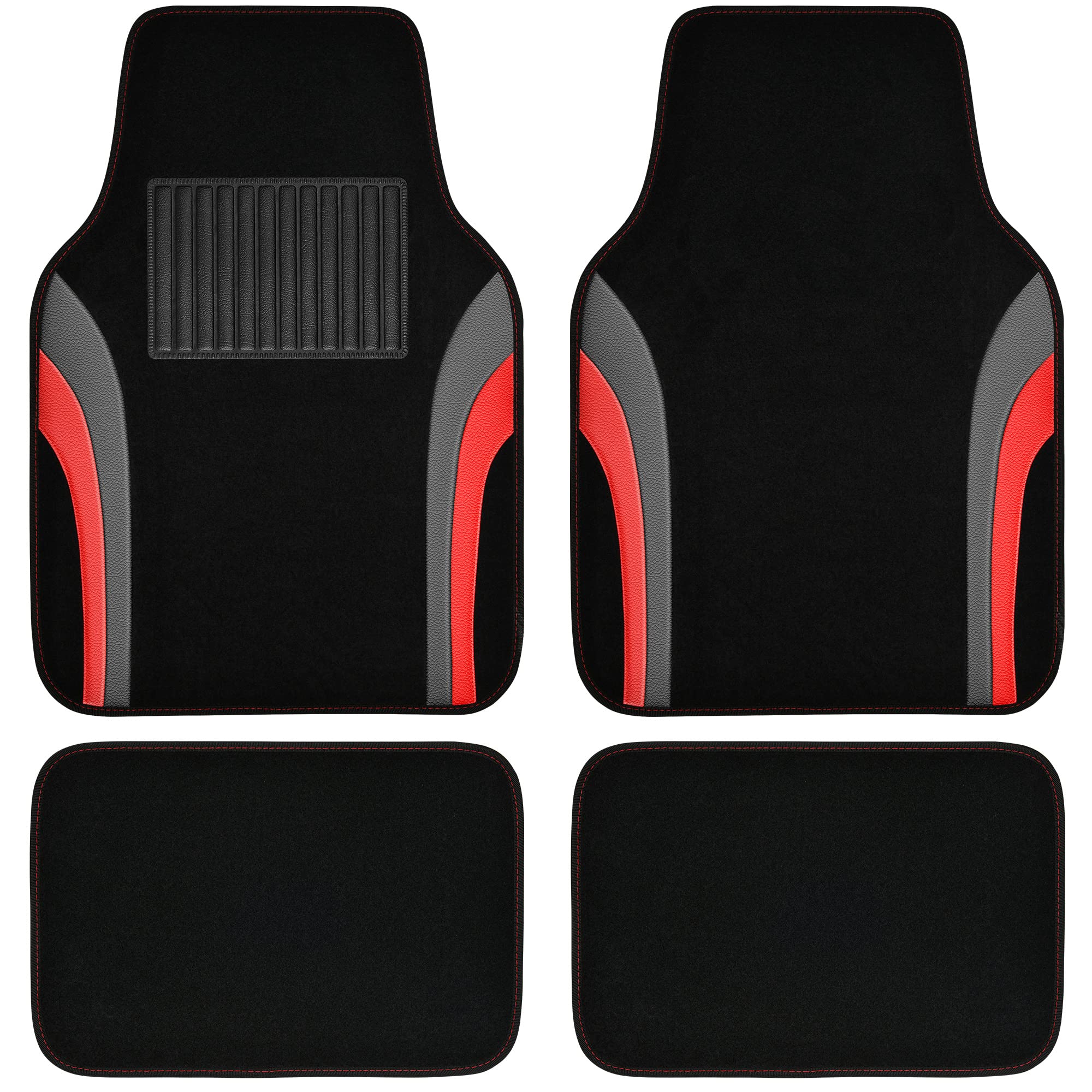 CAR PASS Universal Waterproof Leather Sporty Car Floor Mats - Black and Red Set of 4 - Perfect for Sedans, SUVs, Trucks & Vans - All-Weather Protection for Daily Commute & Road Trips