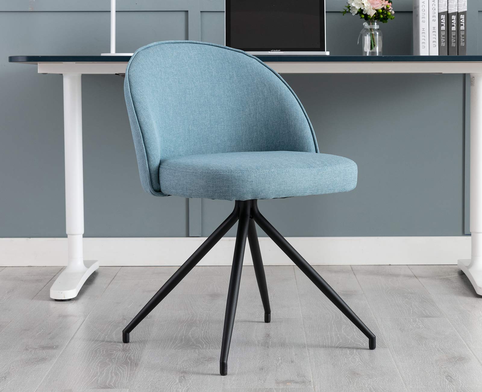 Janoray Modern Fabric Home Office Chair - Armless Desk Chair Without Wheels, Comfortable for Reading & Working - Perfect for Living Room, Office, Bedroom & Study (Blue)