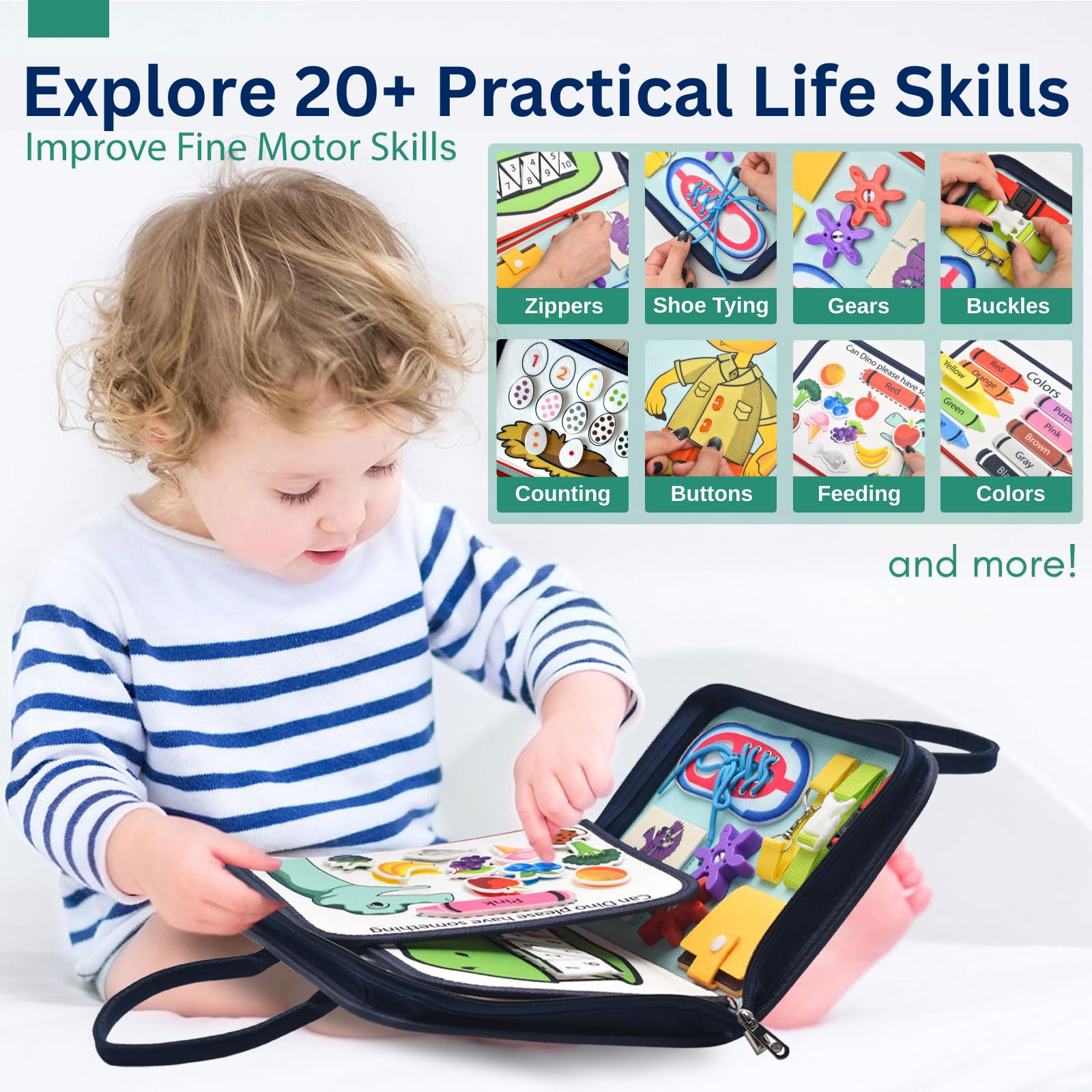 Montessori Busy Board for Toddlers 3-5 Years - Sensory Learning Activity Book with Fine Motor Skills Development - Perfect for Preschool Education & Travel Toys - Ideal for Airplane, Car Rides & Quiet Playtime at Home
