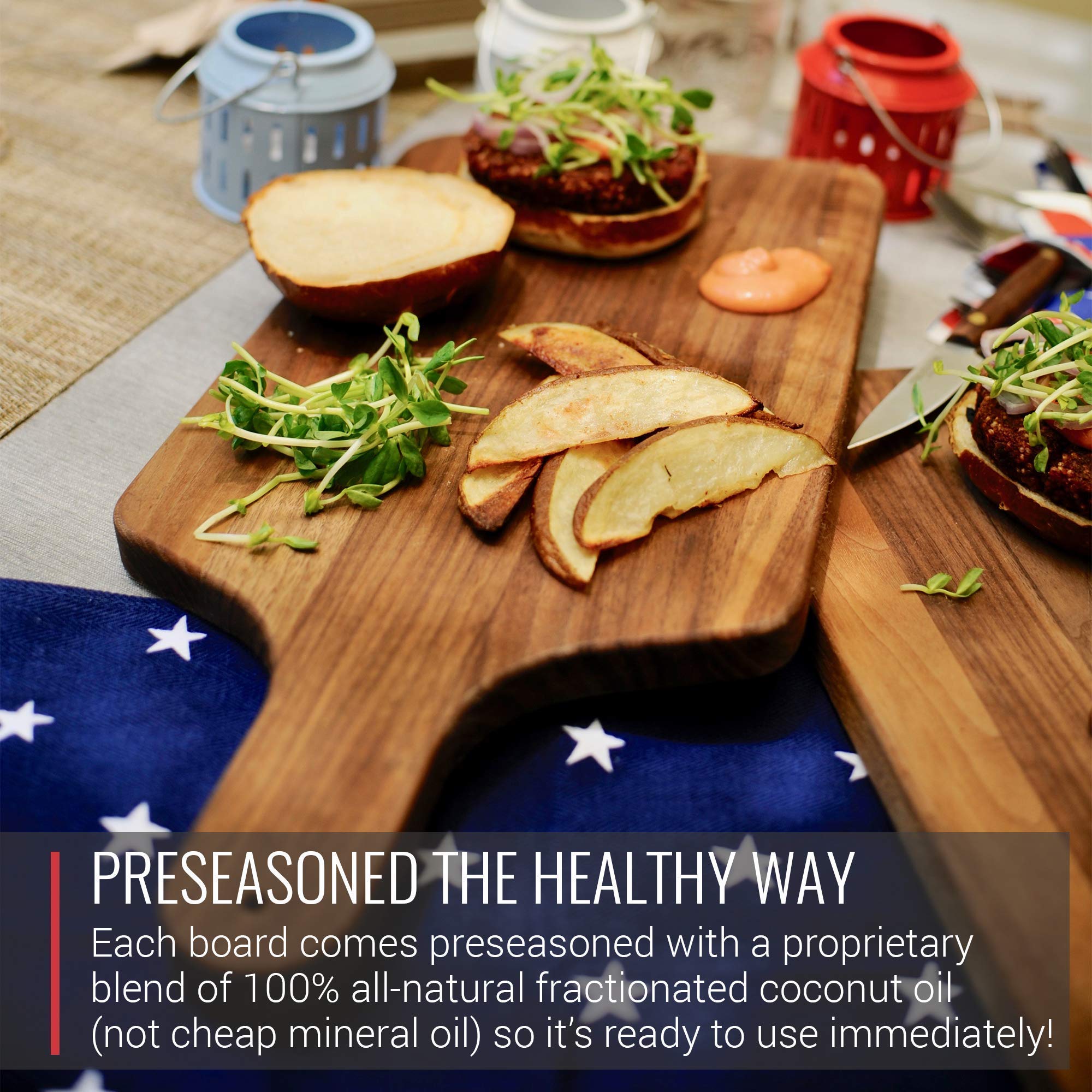 Premium Walnut Wood Cutting Board 8x17 with All-Natural Coconut Oil Seasoning - Handcrafted in USA - Perfect for Kitchen, Charcuterie Boards & Gift Giving