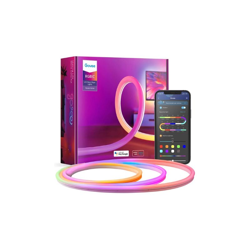 Govee 10ft Neon LED Strip Lights - RGB Color Changing, Waterproof, Flexible Rope Light for Bedroom, Party, Gaming Room, and Home Decoration