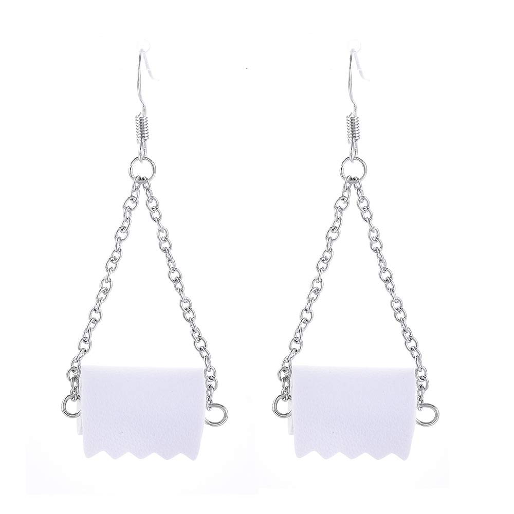 SMALLLOVE Funny Toilet Paper Roll Necklace & Earrings Set - Handmade PU Leather Dangle Drop Statement Jewelry for Women & Girls | Unique Gift for Costume Parties & Funny Accessories