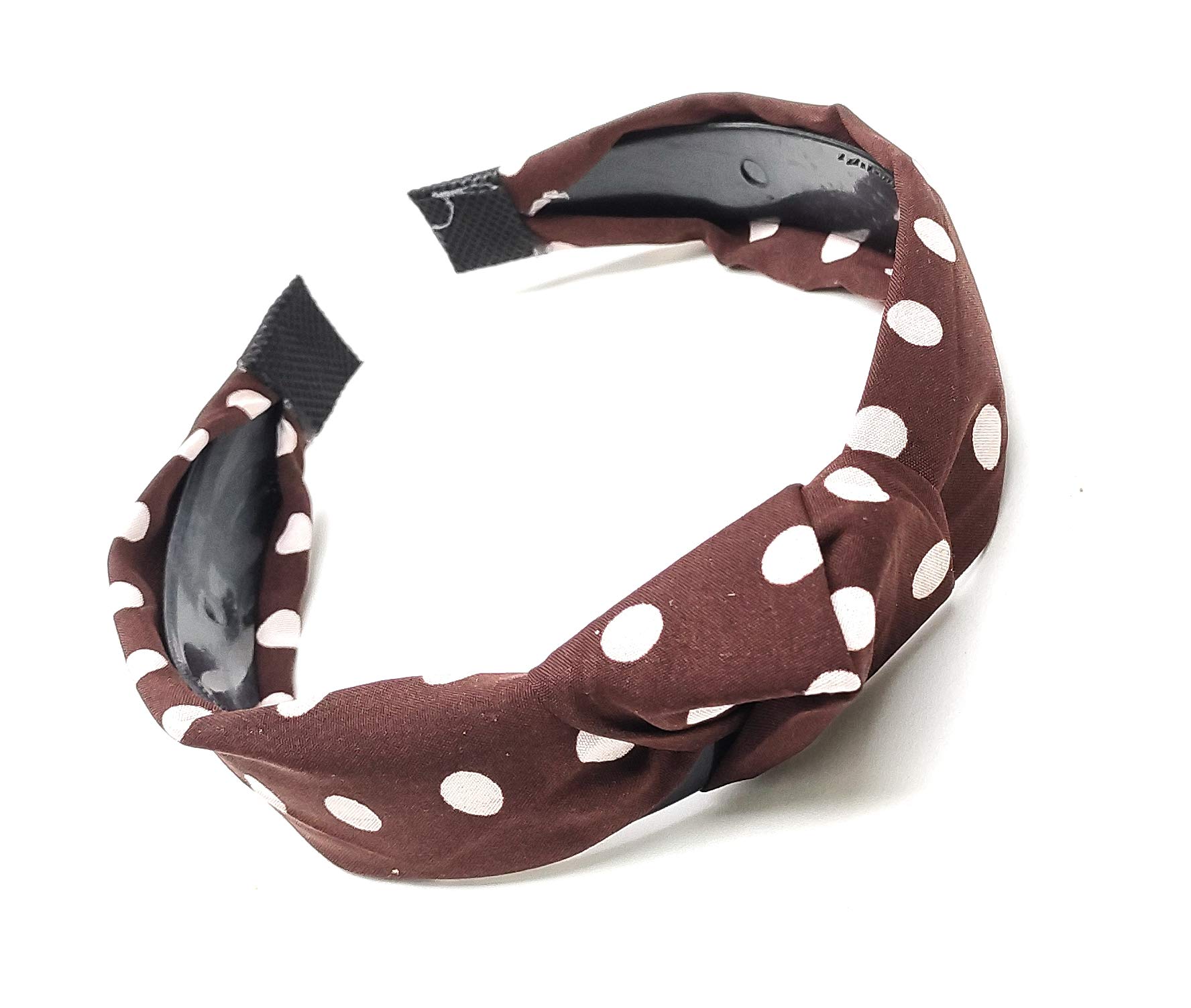 MOOLYAVAAN Stylish Cross Knot Hairbands with Cloth Wrapped Headband - Soft Hair Accessories for Women & Kids - Perfect for Washing Face, Spa, Shower (Brown with White Dots, Pack of 1) | Great for Daily Use, Yoga, and Beauty Routines